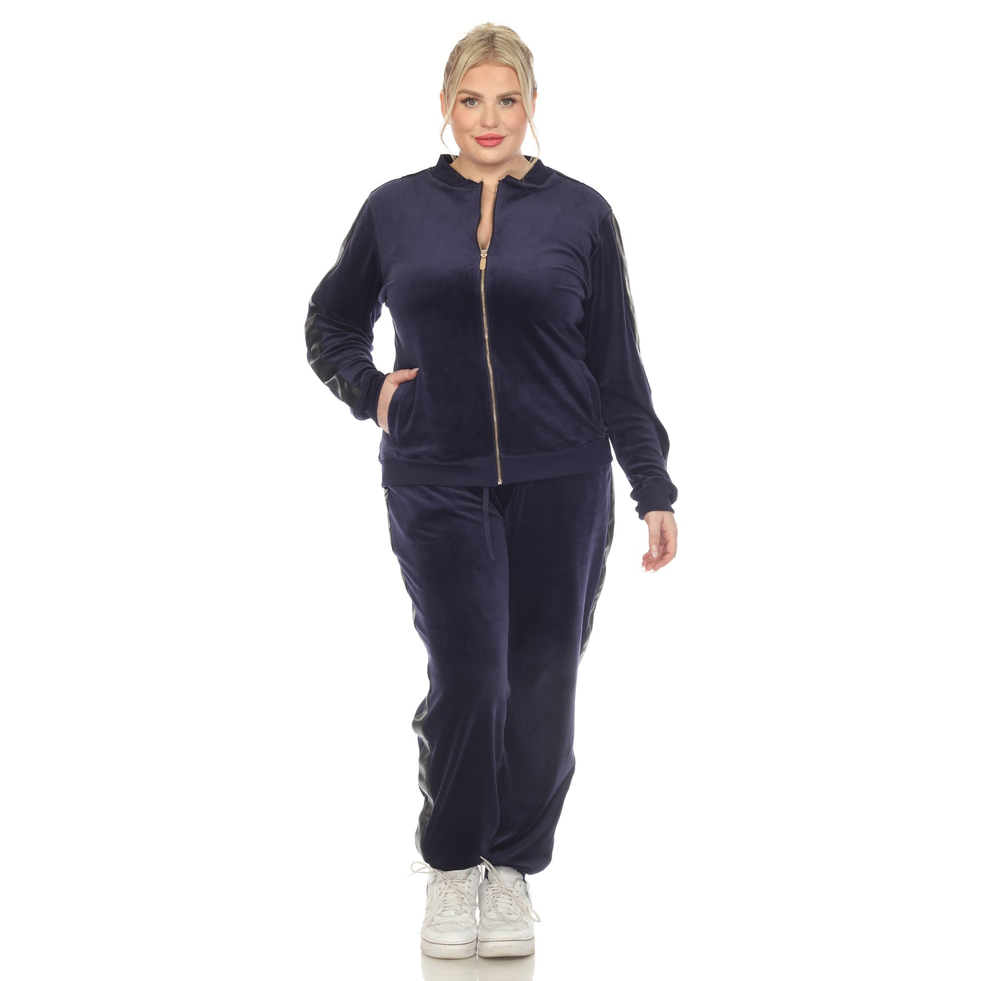 2 - Piece Velour with Faux Leather Stripe - Plus - Tuesday Morning - Sleepwear & Loungewear