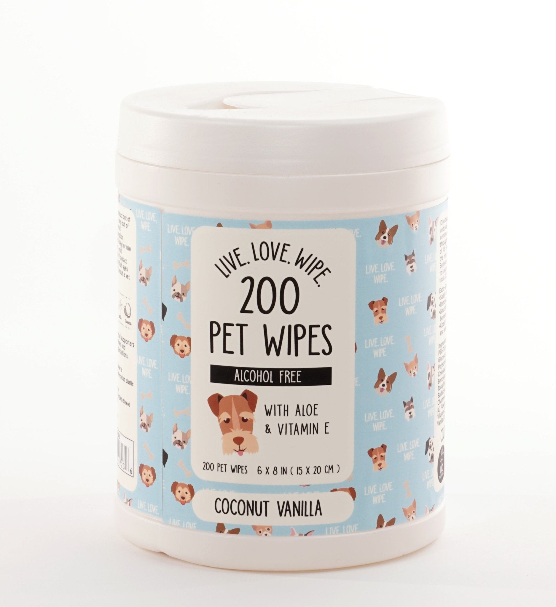 200pc LIVE. LOVE. WIPE. canniester pet wipes with aloe and vitamin e. Coconut vanilla scent - Tuesday Morning - Pet Supplies