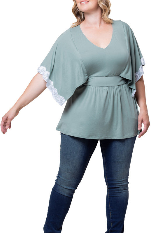 Sarah Lace Trim Top - Plus