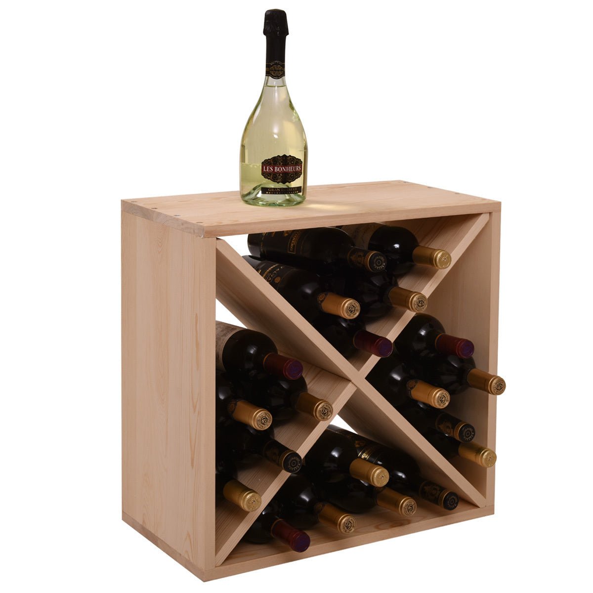 24 Bottle Modular Wine Rack, Stackable Wine Storage Cube, Burlywood - Tuesday Morning - Bar Carts and Servers