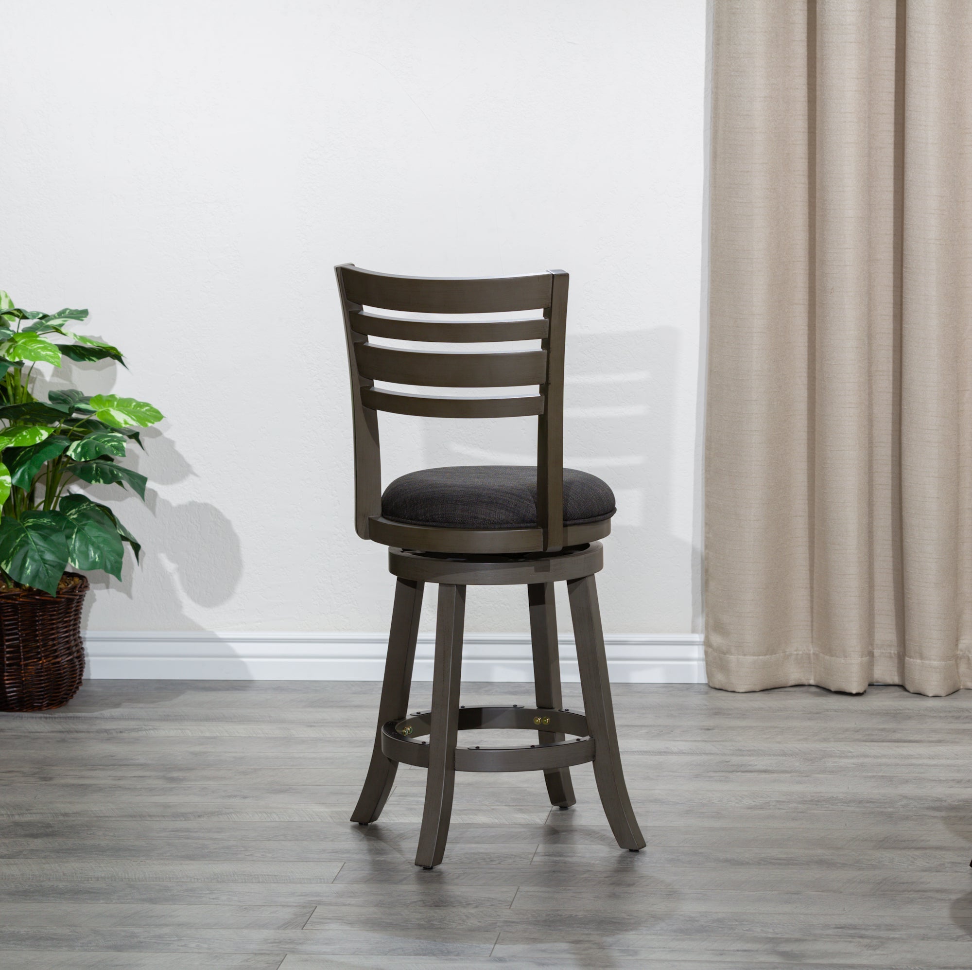 24 Counter Height Slat Back Swivel Stool, Weathered Gray Finish, Charcoal Fabric Seat - Tuesday Morning - Table & Bar Stools