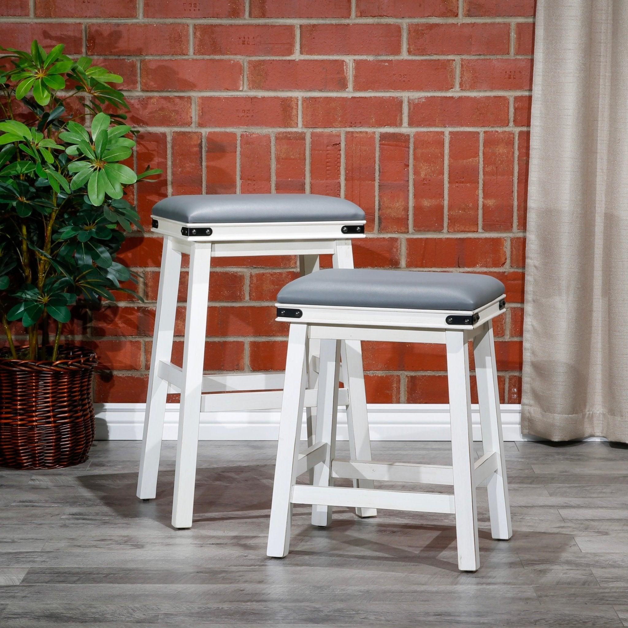 24 Counter Stool, Antique White Finish, Black Leather Seat - Tuesday Morning - Table & Bar Stools