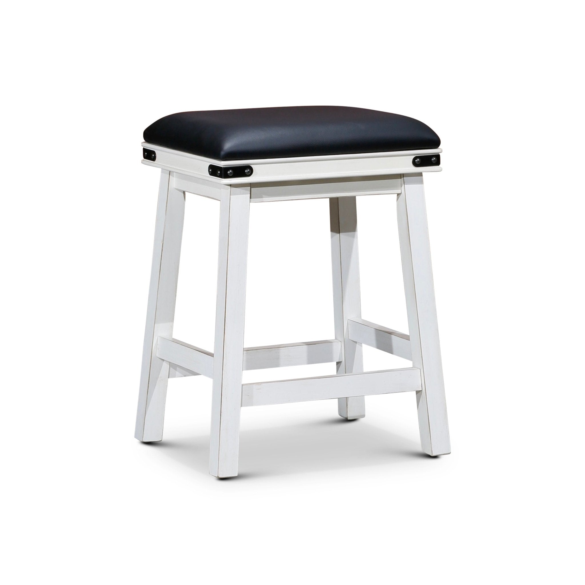 24 Counter Stool, Antique White Finish, Black Leather Seat - Tuesday Morning - Table & Bar Stools