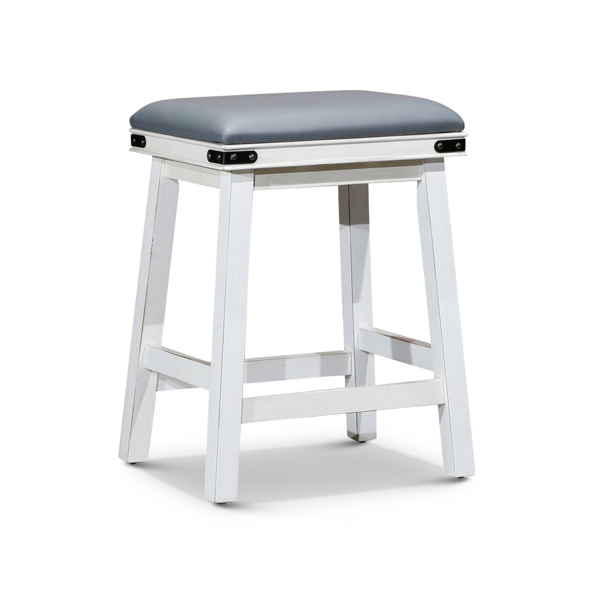 24 Counter Stool, Antique White, Gray Leather Seat - Tuesday Morning - Table & Bar Stools