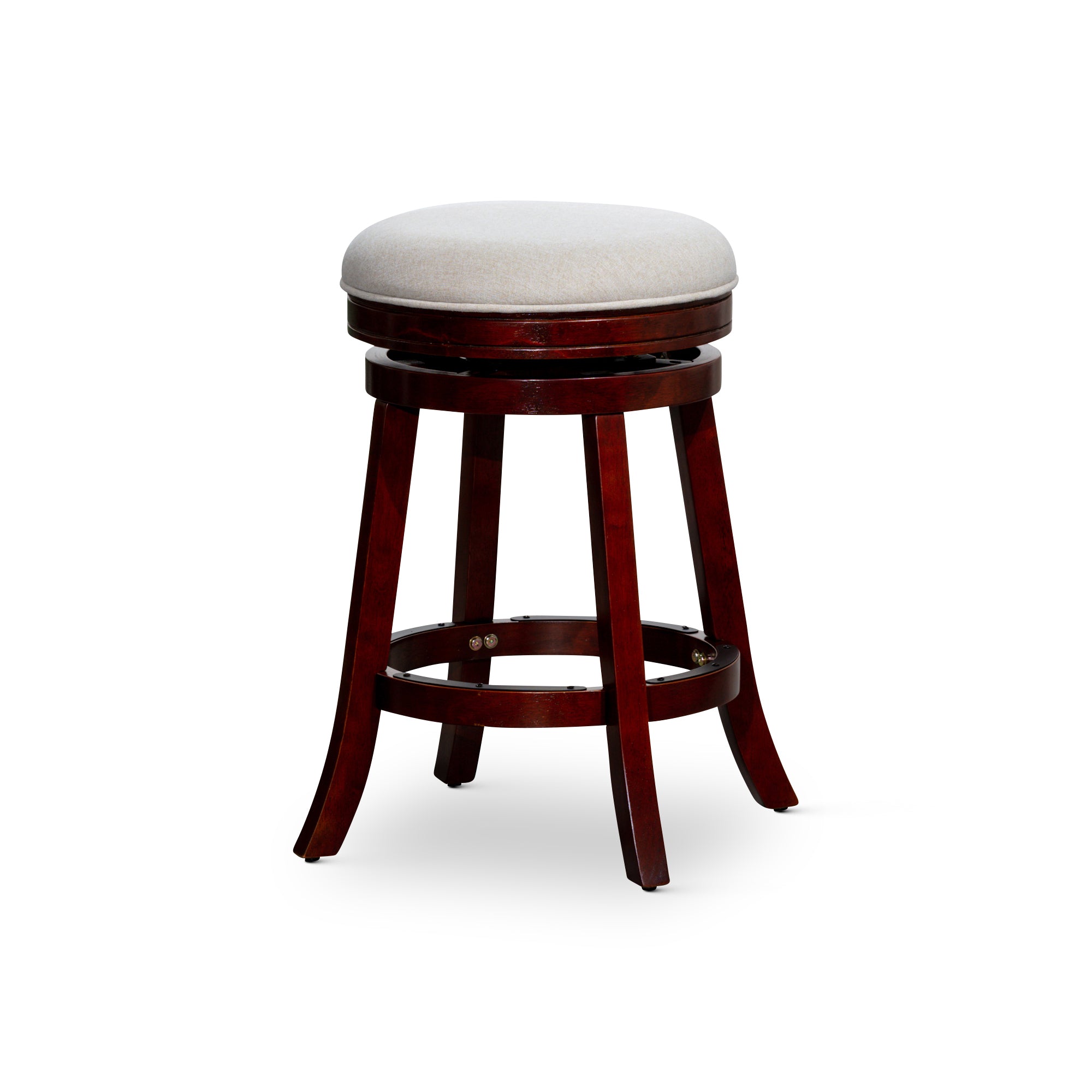 24 Counter Stool, Cherry Finish, Beige Fabric Seat - Tuesday Morning - Table & Bar Stools