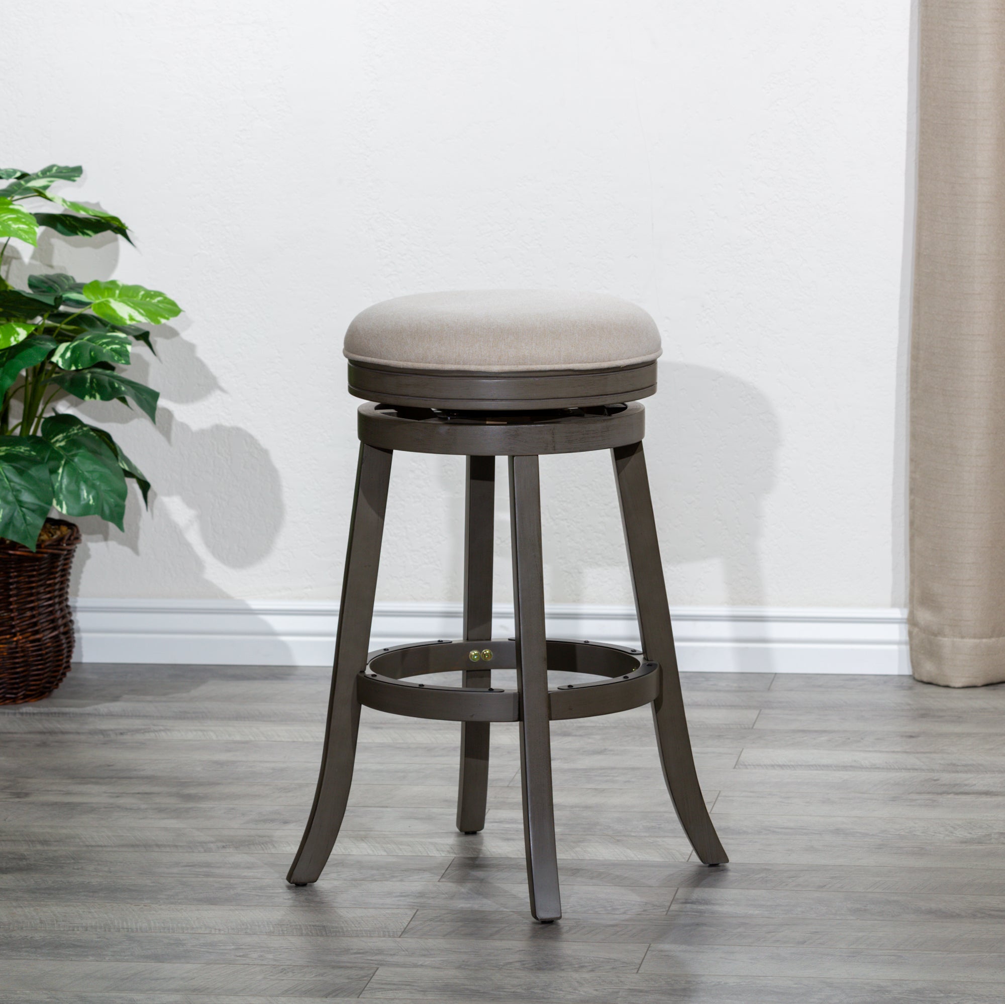 24 Counter Stool, Weathered Gray Finish, Charcoal Fabric Seat - Tuesday Morning - Table & Bar Stools