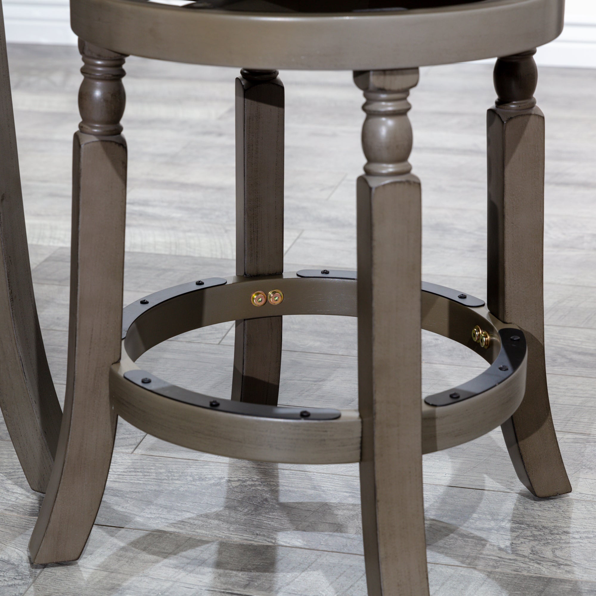 24 Counter Stool, Weathered Gray Finish, Charcoal Fabric Seat - Tuesday Morning - Table & Bar Stools