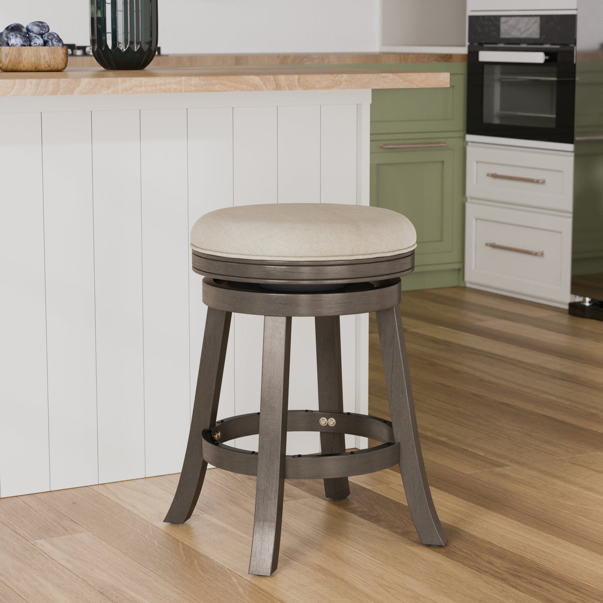 24 Counter Stool, Weathered Gray Finish, Charcoal Fabric Seat - Tuesday Morning - Table & Bar Stools