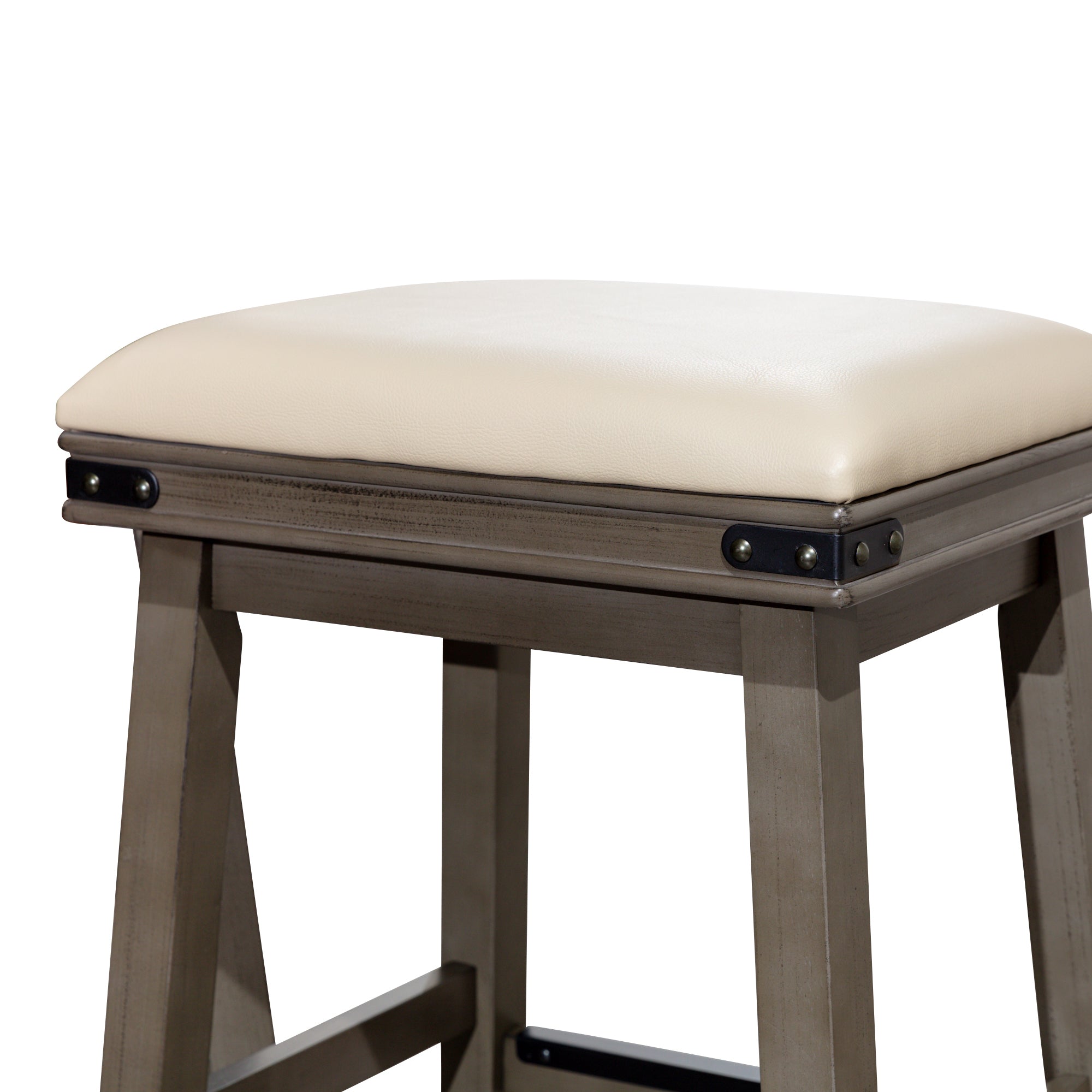 24 Counter Stool, Weathered Gray Finish, French Gray Leather Seat - Tuesday Morning - Table & Bar Stools