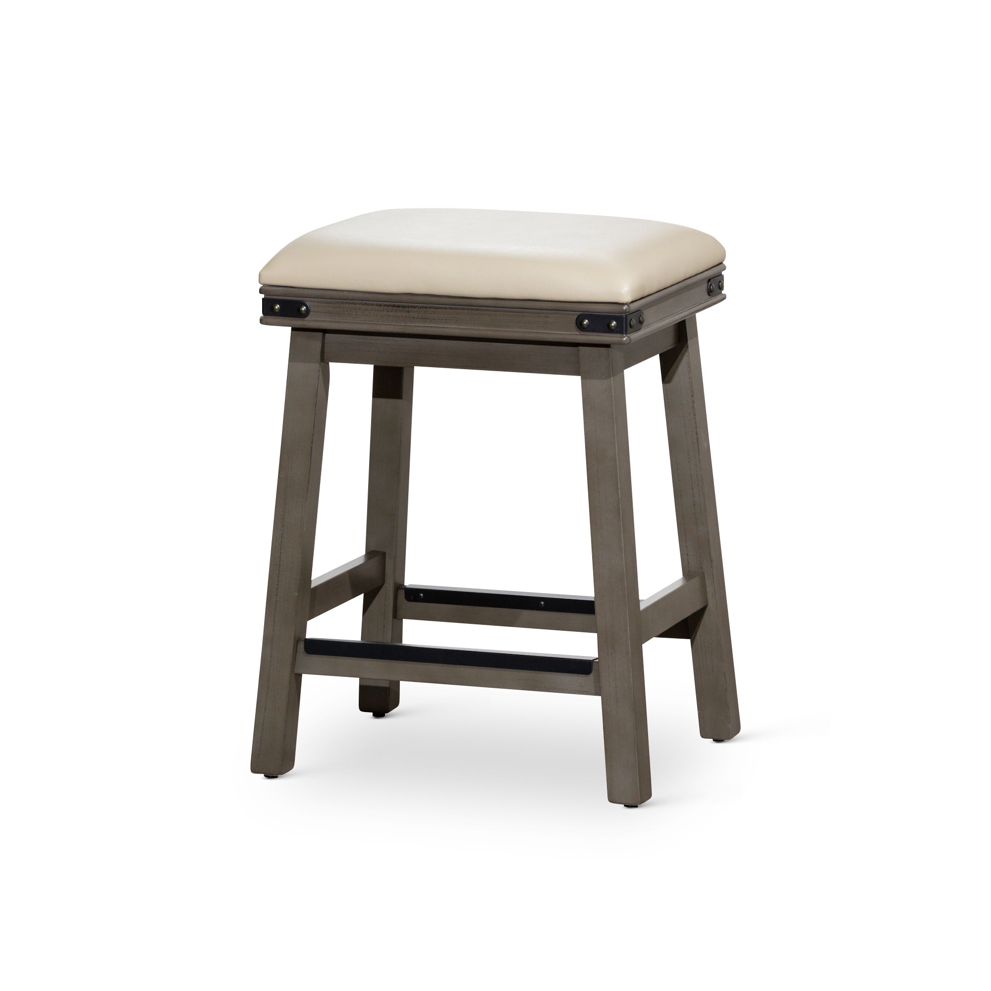 24 Counter Stool, Weathered Gray Finish, French Gray Leather Seat - Tuesday Morning - Table & Bar Stools