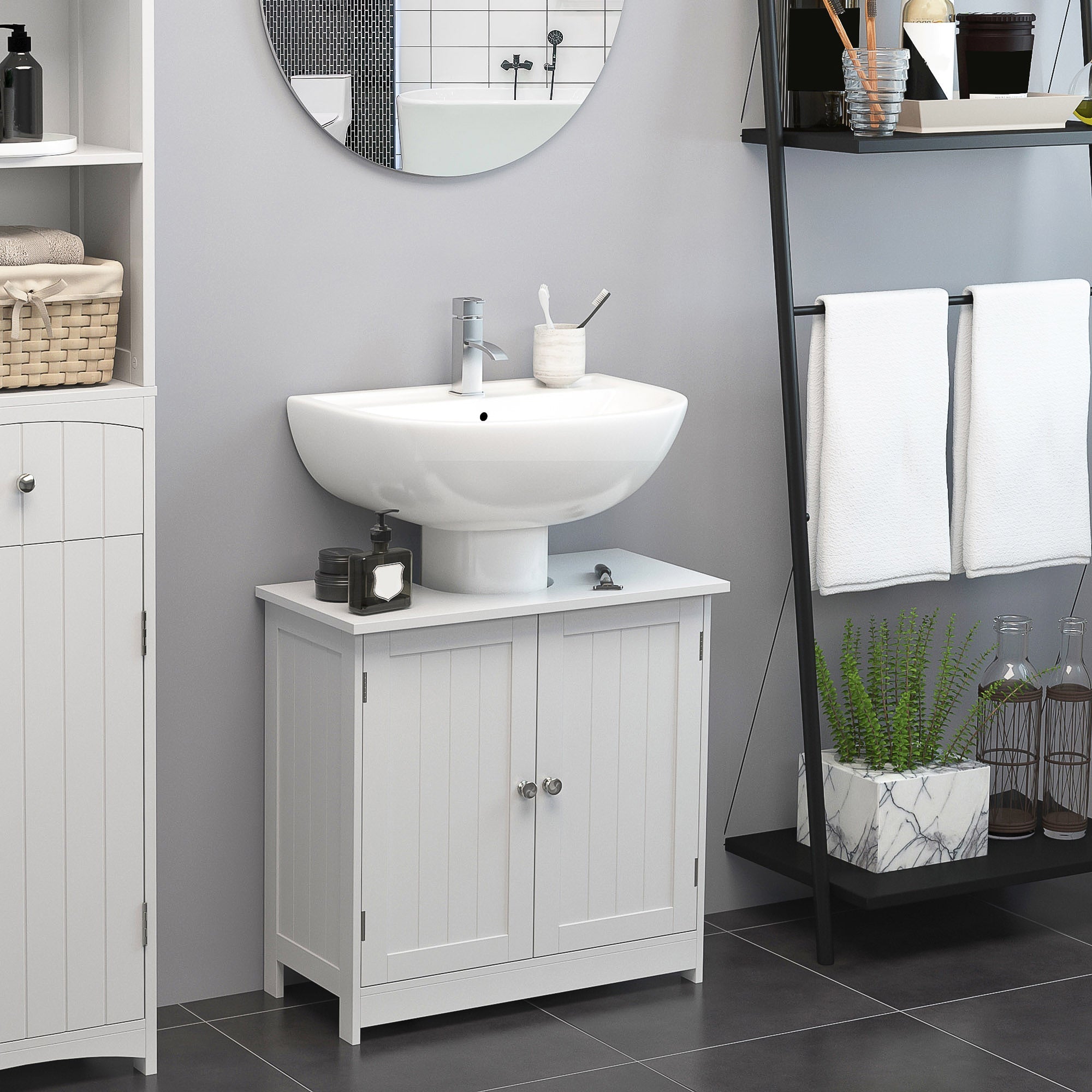 24” Pedestal Sink Bathroom Vanity Cabinet - White - Tuesday Morning - Bathroom Vanities