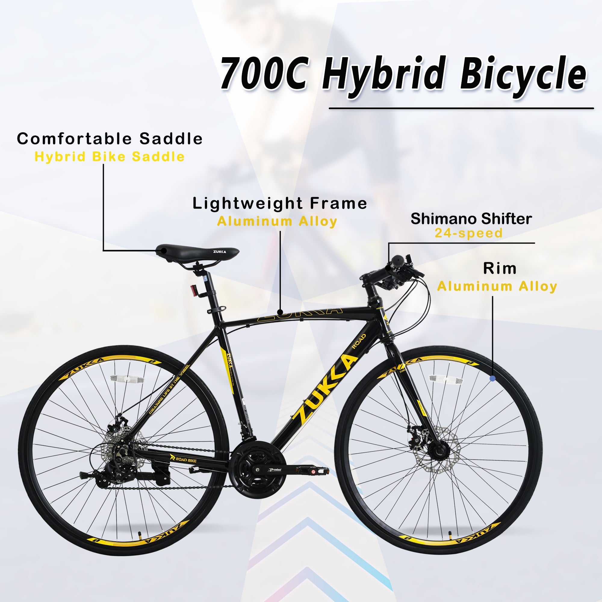 24 Speed Hybrid bike Disc Brake 700C Road Bike For men women's City Bicycle - Tuesday Morning - Bicycles