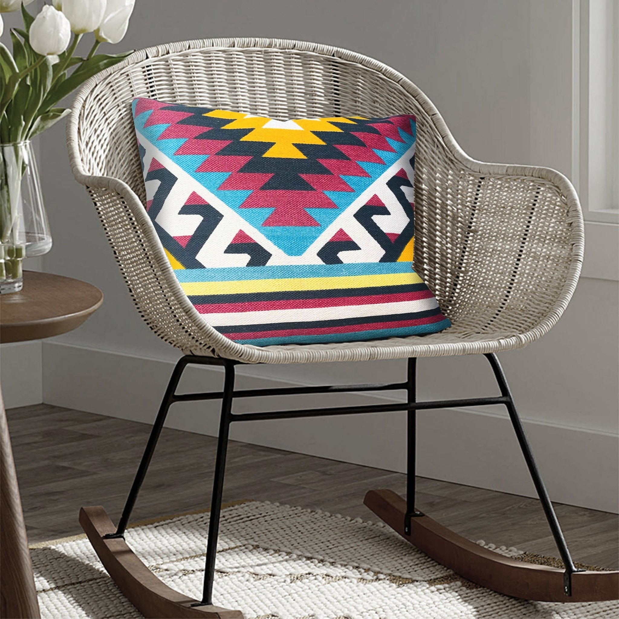 24 x 24 Square Cotton Accent Throw Pillow, Geometric Aztec Tribal Pattern, Multicolor - Tuesday Morning - Throw Pillows