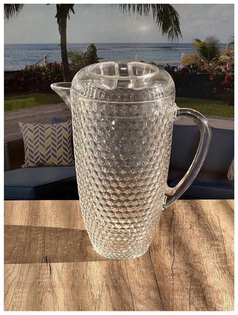 2.5 Quarts Water Pitcher with Lid, Diamond Cut Unbreakable Plastic Pitcher, Drink Pitcher, Juice Pitcher with Spout BPA Free - Tuesday Morning - Drinking Glasses