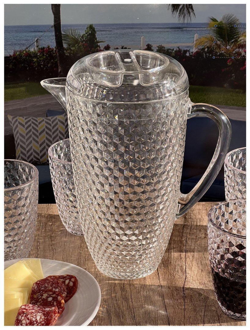 2.5 Quarts Water Pitcher with Lid, Diamond Cut Unbreakable Plastic Pitcher, Drink Pitcher, Juice Pitcher with Spout BPA Free - Tuesday Morning - Drinking Glasses