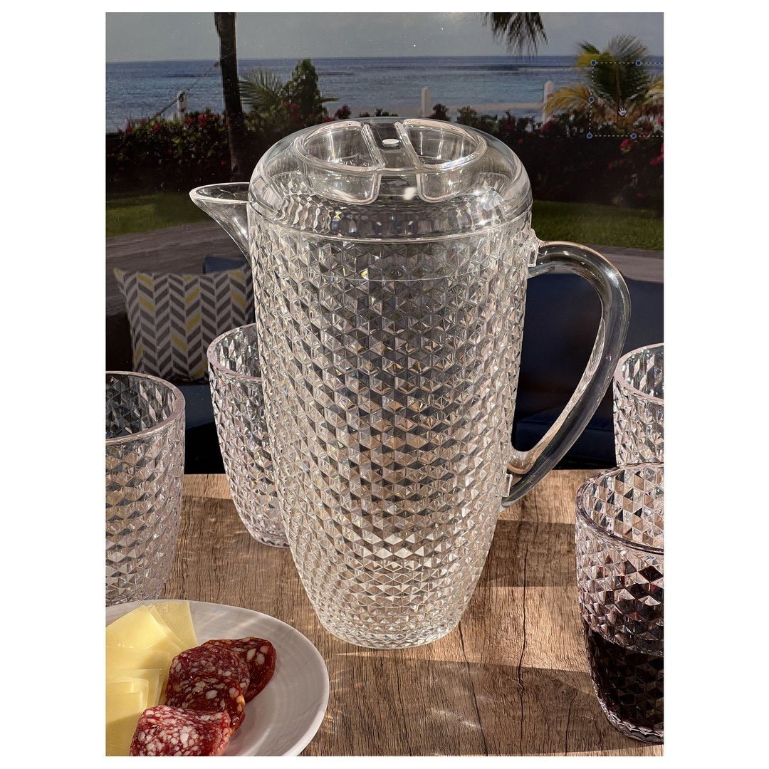 2.5 Quarts Water Pitcher with Lid, Diamond Cut Unbreakable Plastic Pitcher, Drink Pitcher, Juice Pitcher with Spout BPA Free - Tuesday Morning - Drinking Glasses