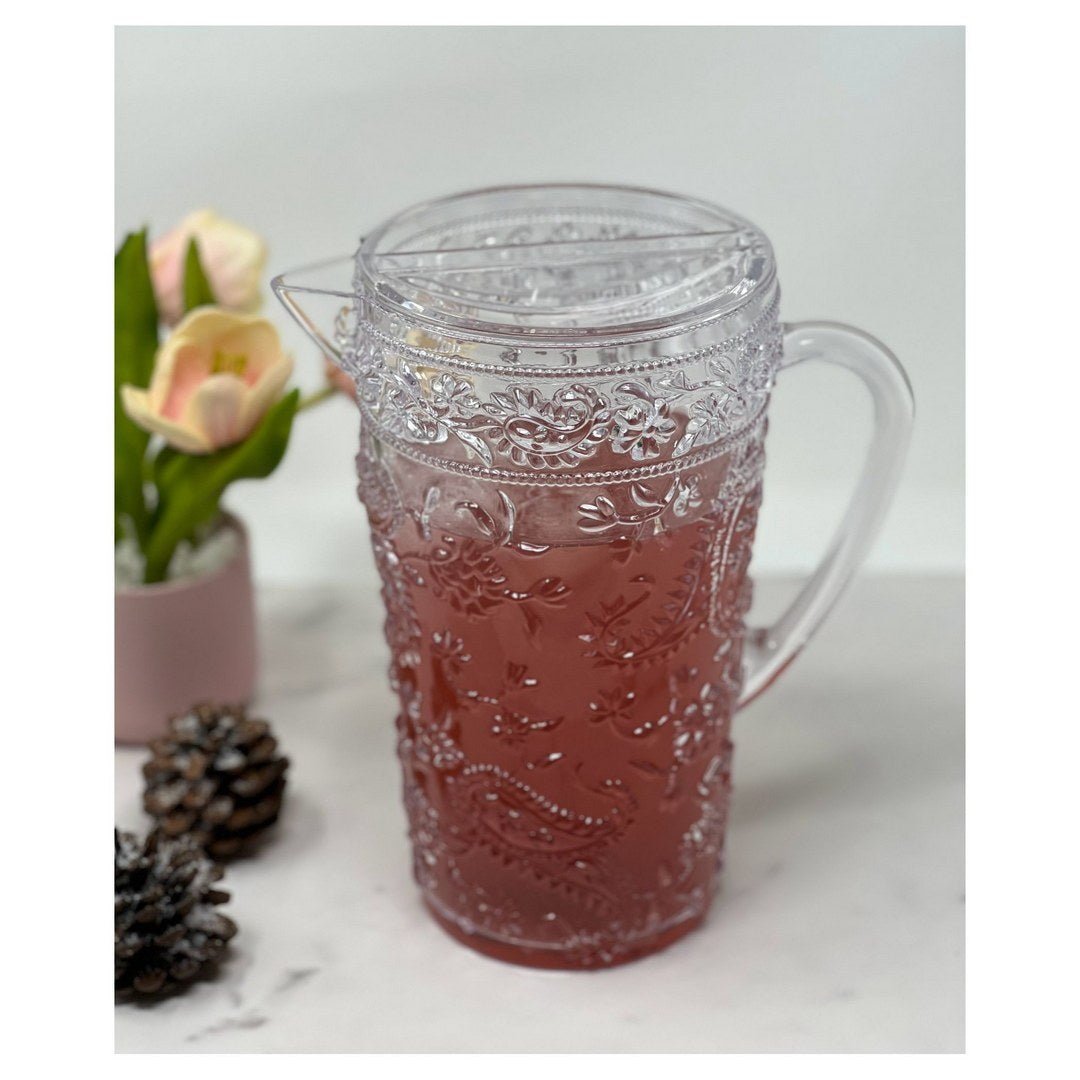 2.5 Quarts Water Pitcher with Lid, Paisley Unbreakable Plastic Pitcher, Drink Pitcher, Juice Pitcher with Spout BPA Free - Tuesday Morning - Drinking Glasses