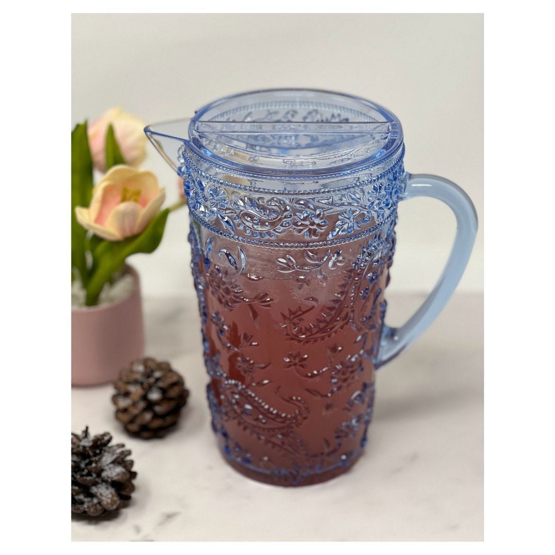 2.5 Quarts Water Pitcher with Lid, Paisley Unbreakable Plastic Pitcher, Drink Pitcher, Juice Pitcher with Spout BPA Free - Tuesday Morning - Drinking Glasses