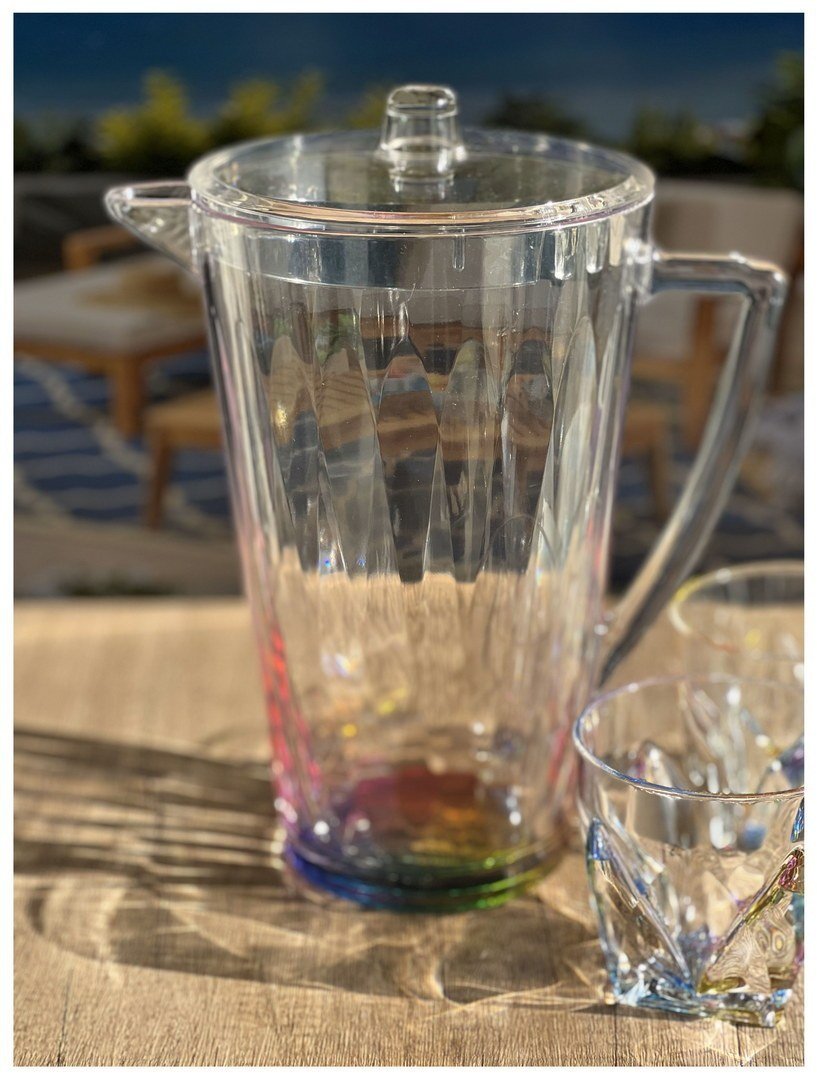 2.5 Quarts Water Pitcher with Lid, Rainbow Design Unbreakable Plastic Pitcher, Drink Pitcher, Juice Pitcher with Spout BPA Free - Tuesday Morning - Drinking Glasses