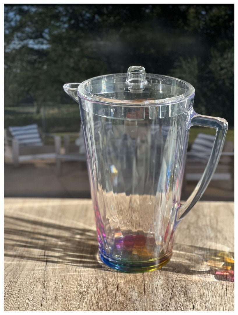 2.5 Quarts Water Pitcher with Lid, Rainbow Design Unbreakable Plastic Pitcher, Drink Pitcher, Juice Pitcher with Spout BPA Free - Tuesday Morning - Drinking Glasses