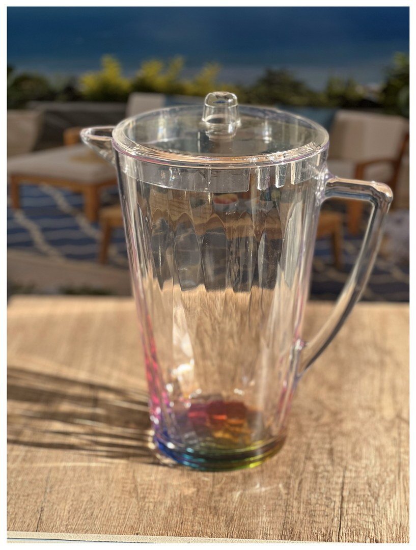 2.5 Quarts Water Pitcher with Lid, Rainbow Design Unbreakable Plastic Pitcher, Drink Pitcher, Juice Pitcher with Spout BPA Free - Tuesday Morning - Drinking Glasses