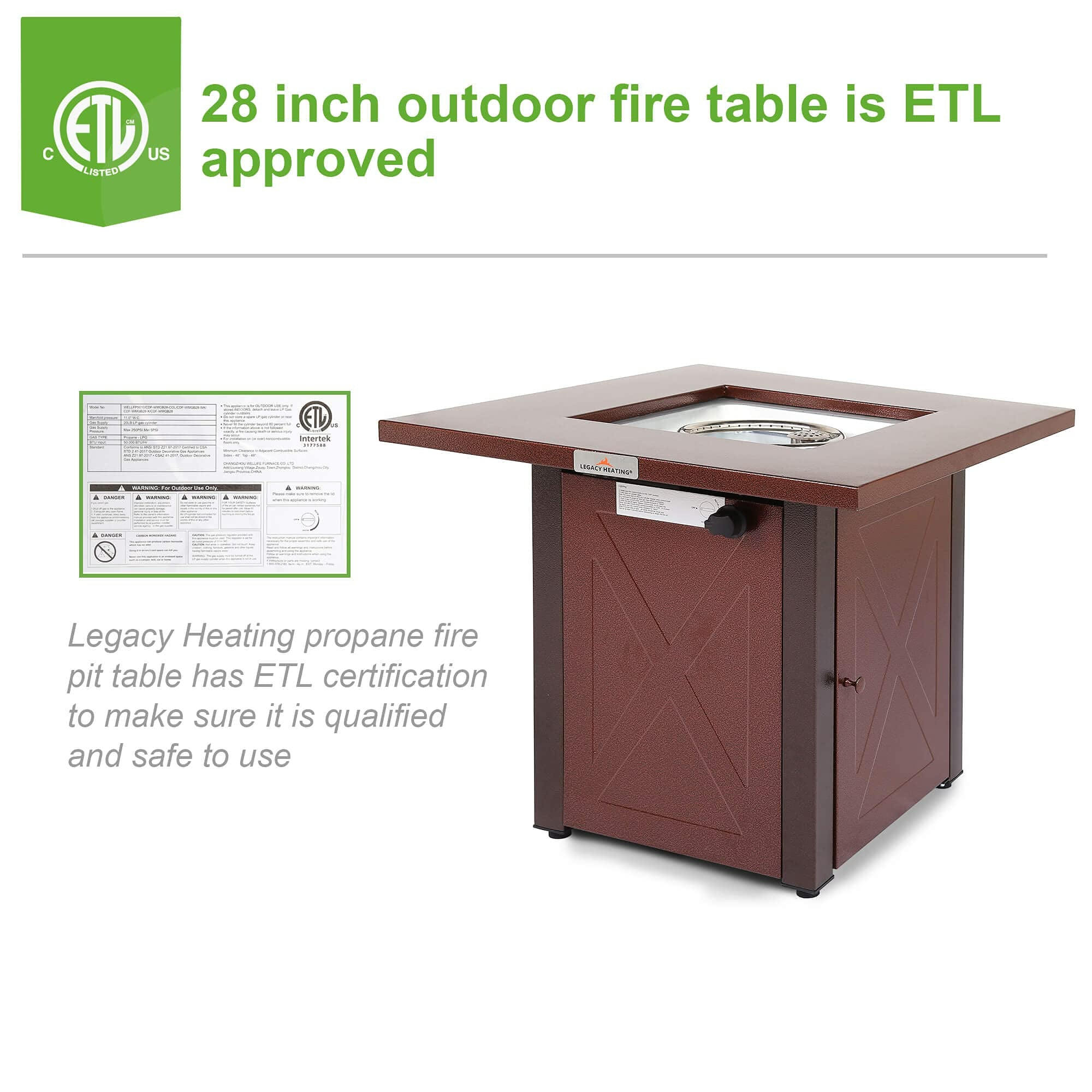 28 50000 BTU Outdoor Propane Gas Fire Pits Table, Lid & Lava Rock, ETL - Certified - Tuesday Morning - Fire Pits