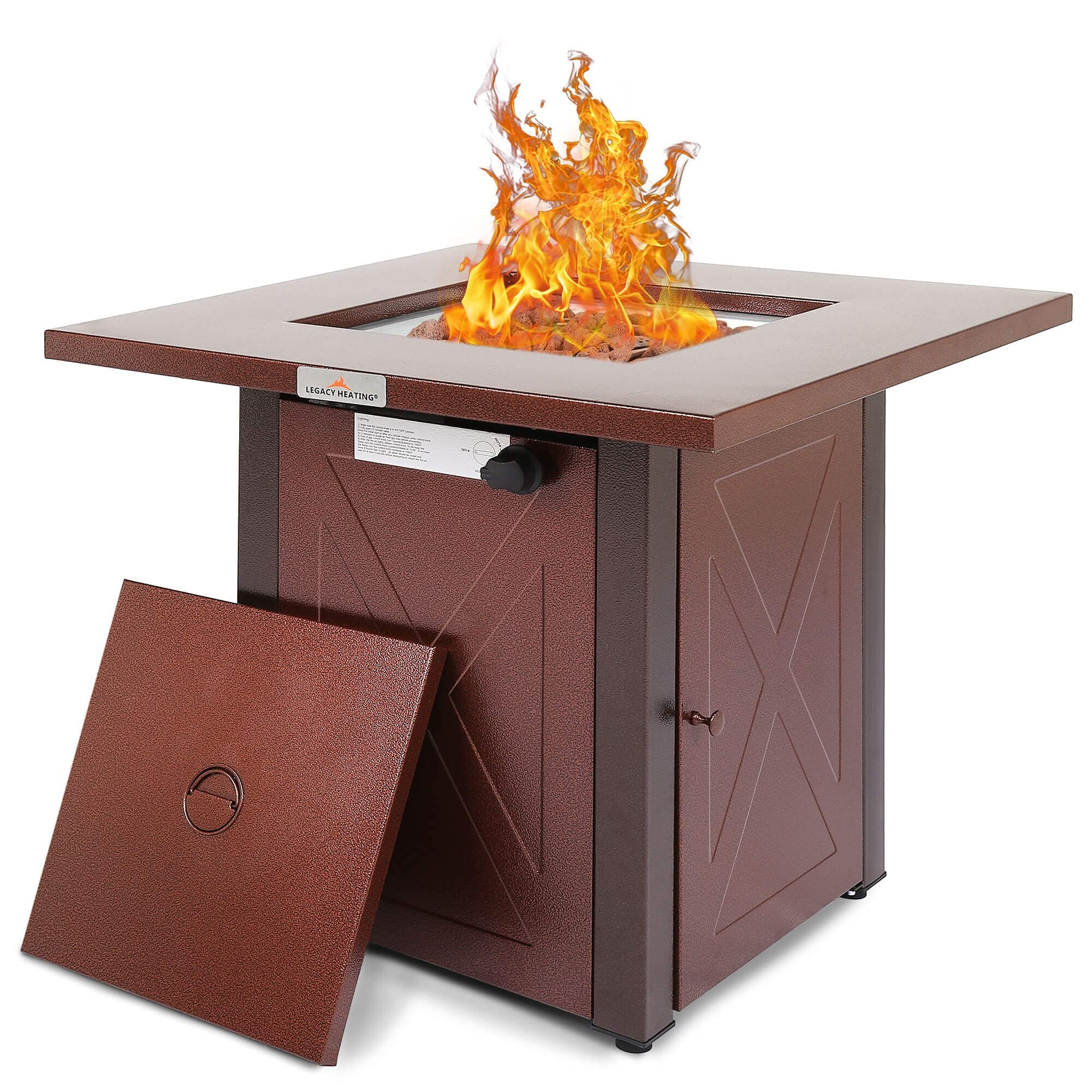 28 50000 BTU Outdoor Propane Gas Fire Pits Table, Lid & Lava Rock, ETL - Certified - Tuesday Morning - Fire Pits