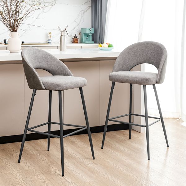 29.25”H Upholstered Bar Stools Set of 2 with Backs and Metal Legs - Tuesday Morning - Table & Bar Stools