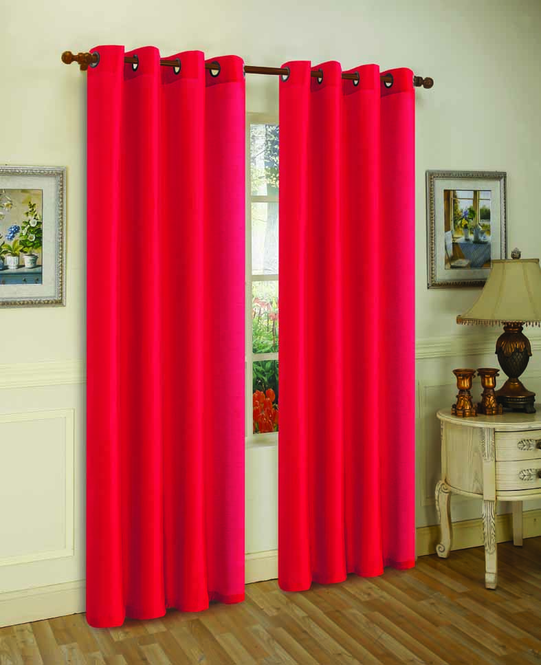 Solid Grommet Faux Silk Window Curtain Drapes - Set of 2