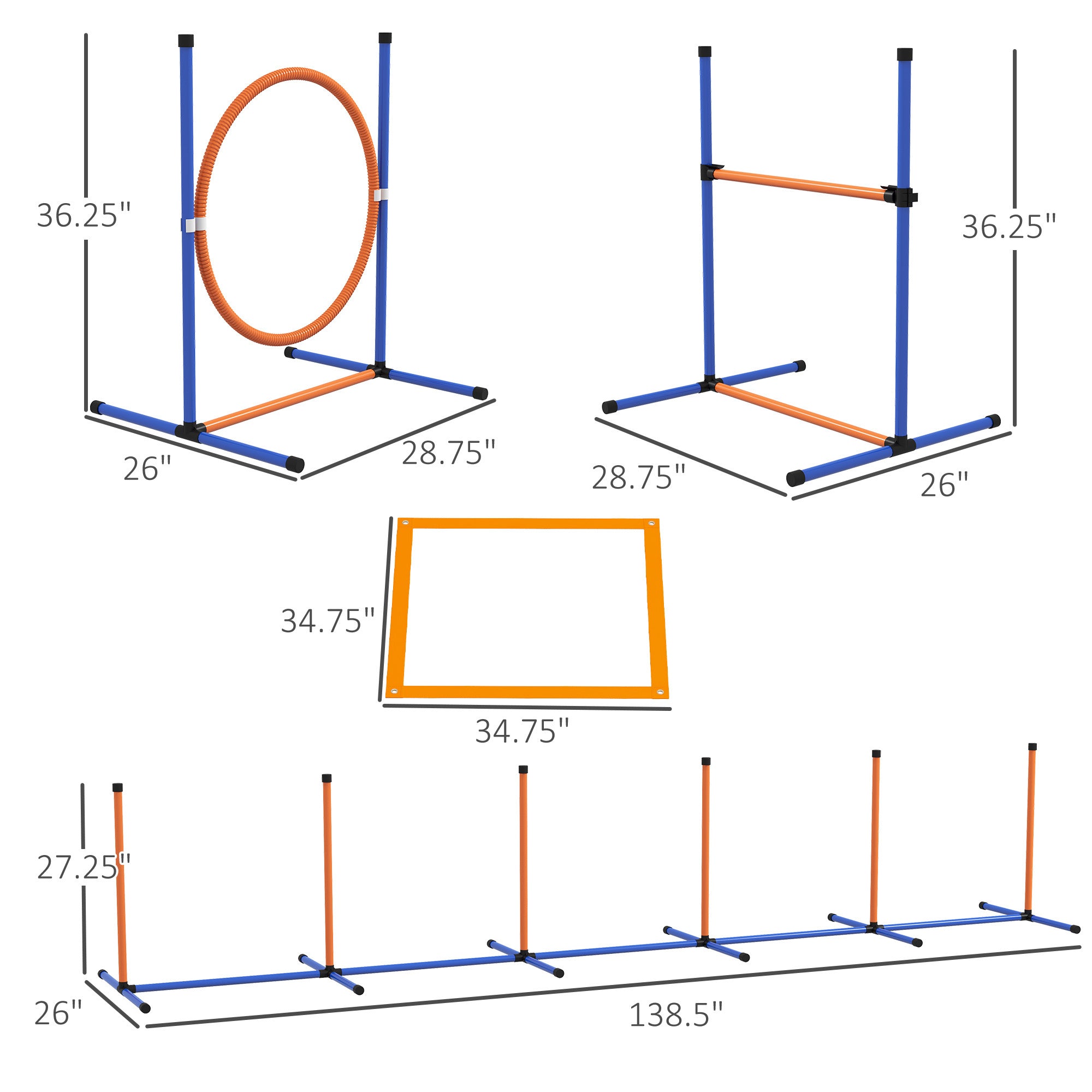 PawHut 4 Pieces Dog Agility Training Equipment, Dog Obstacle Course ...