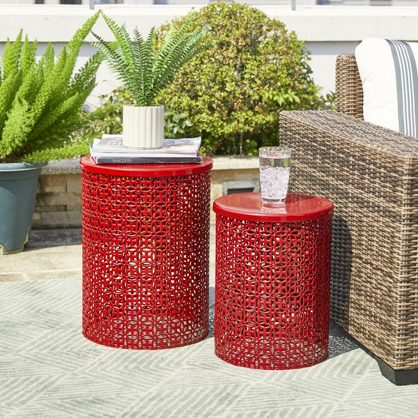 Set of 2 Metal Openwork  Outdoor Side Table