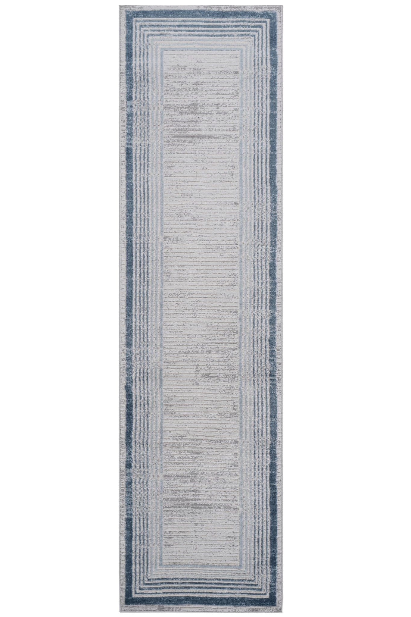 2X8 Blue/Ivory/Bordered Non - Shedding Stain Resistant Area Rug - Tuesday Morning - Area Rugs