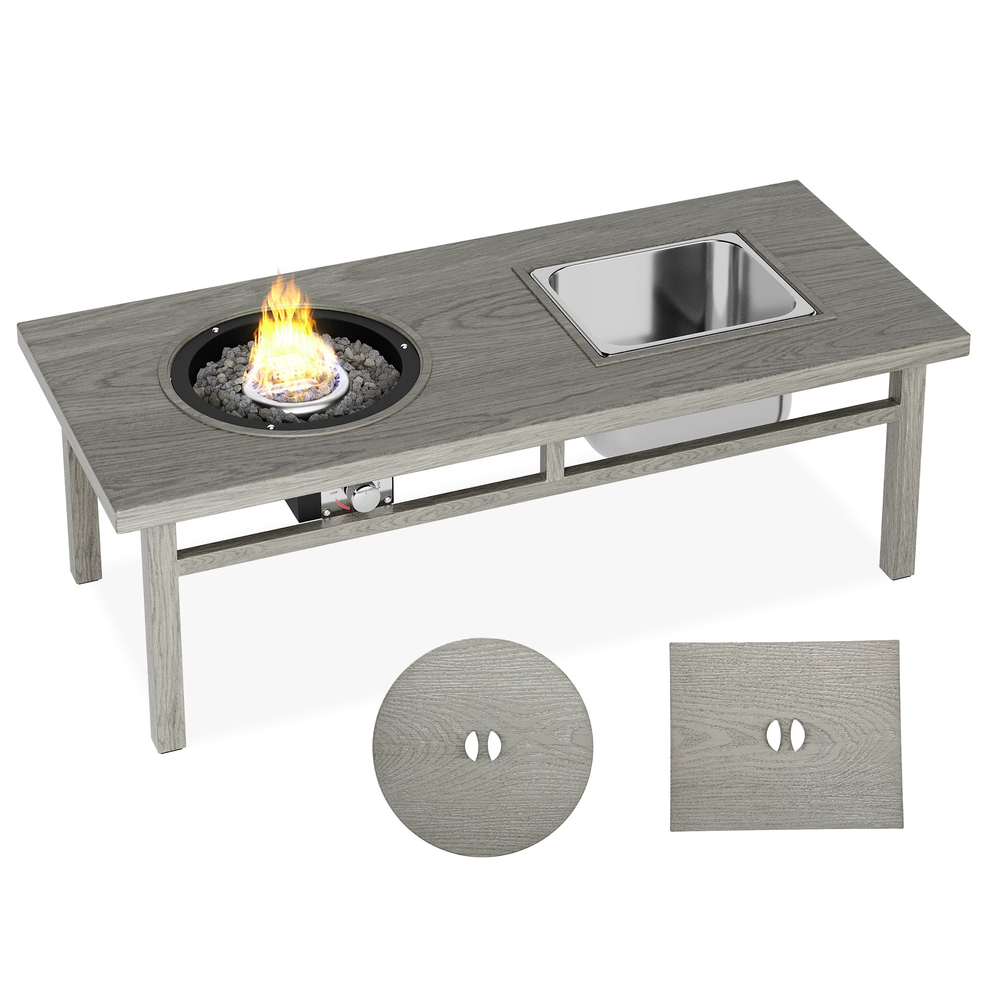 3 - in - 1 Coffee Table with Ice Bucket and Fire Pit - Gray - Tuesday Morning - Outdoor Tables