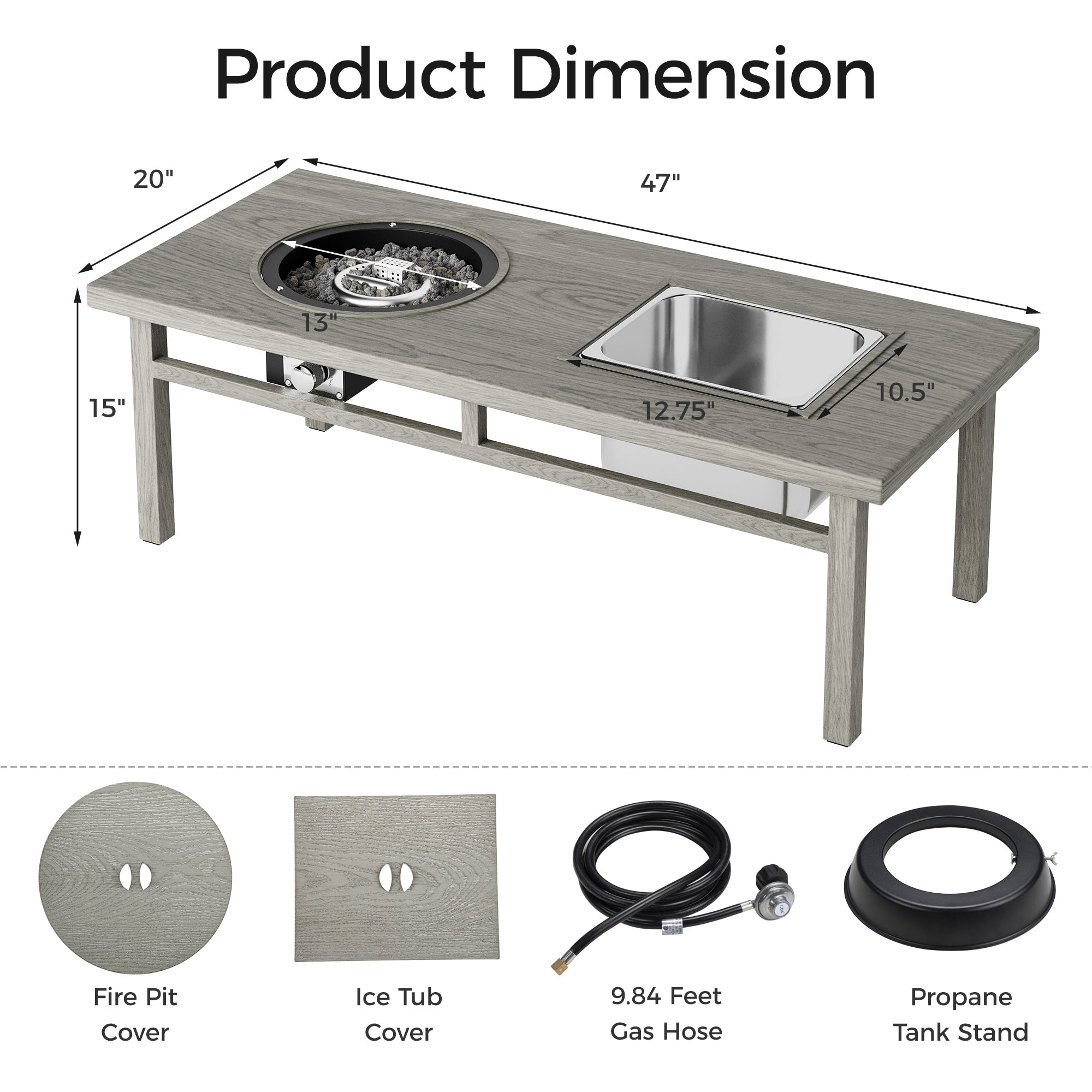 3 - in - 1 Coffee Table with Ice Bucket and Fire Pit - Gray - Tuesday Morning - Outdoor Tables