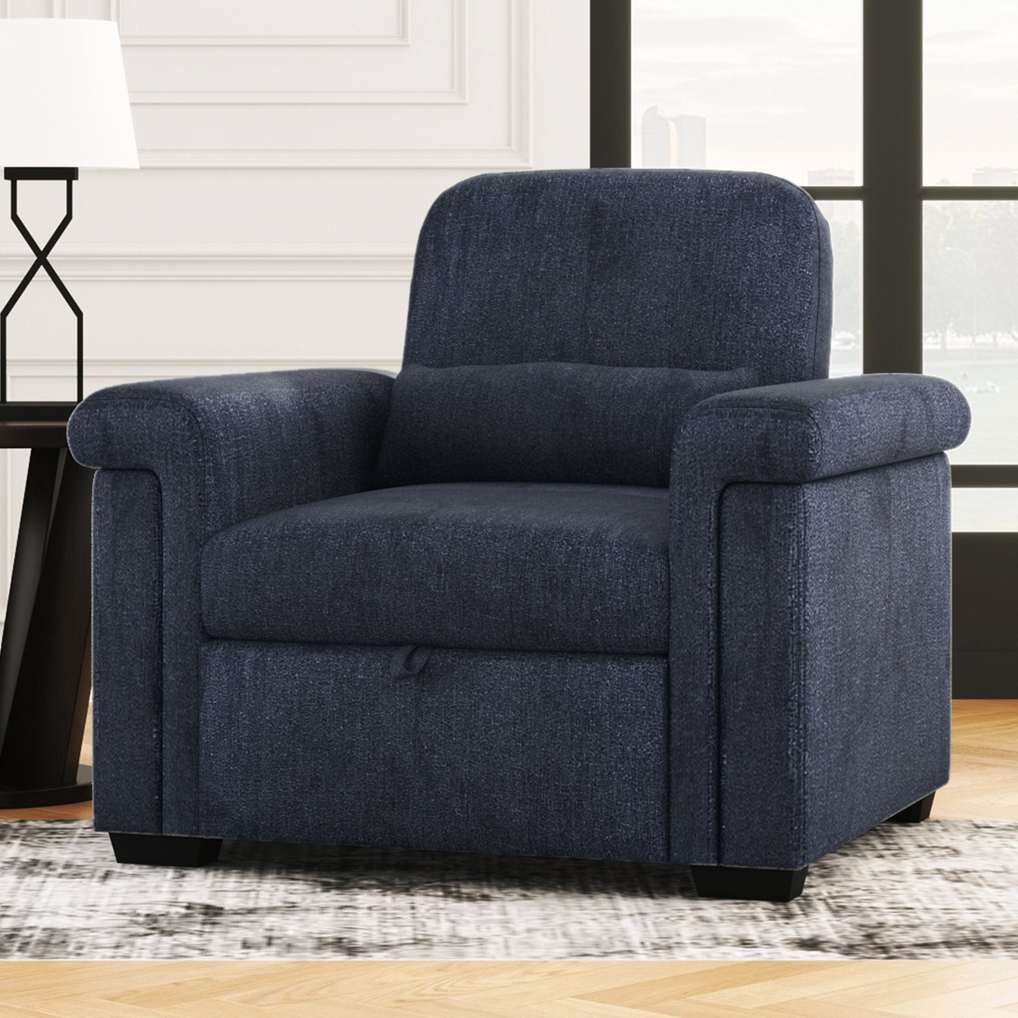 3 in 1 Convertible Sleeper Chair Sofa Bed Pull Out Couch Adjustable Chair with Pillow, Dark Blue - Tuesday Morning - Chairs