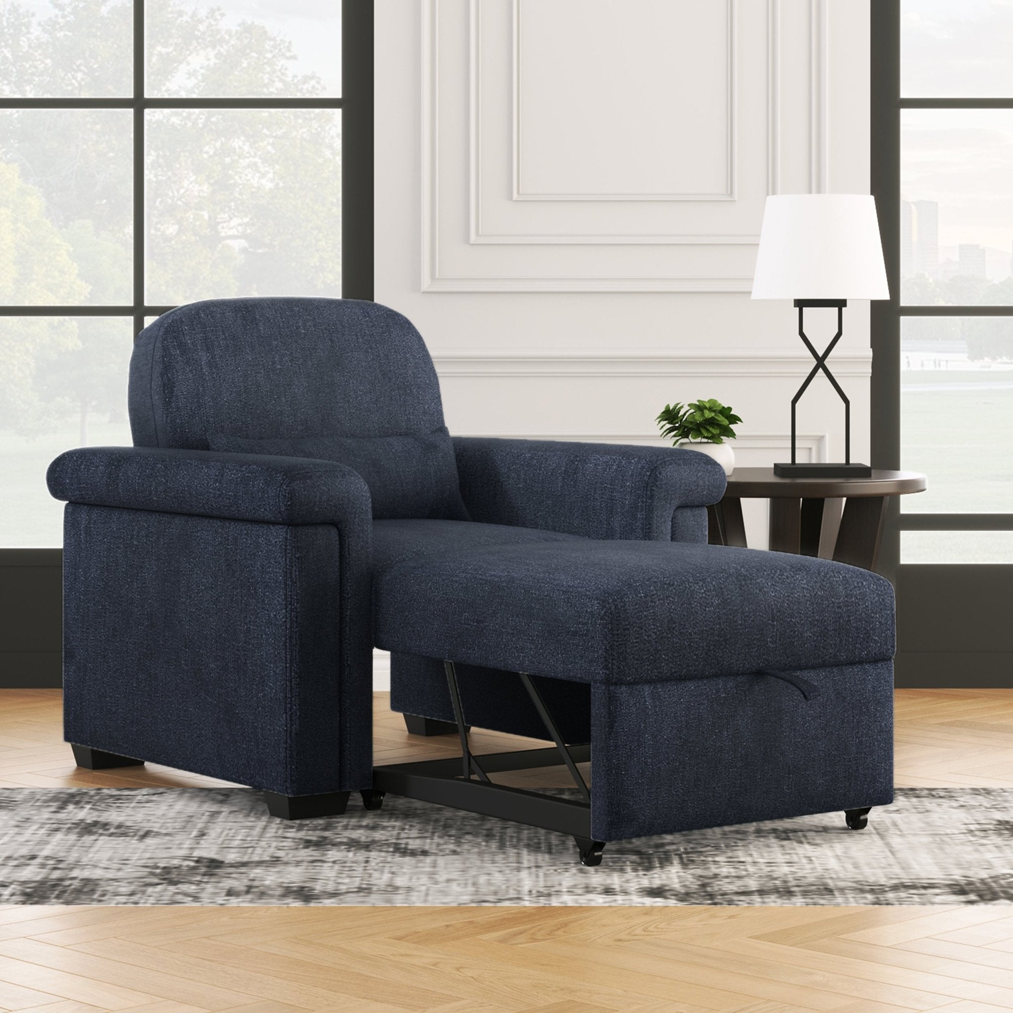 3 in 1 Convertible Sleeper Chair Sofa Bed Pull Out Couch Adjustable Chair with Pillow, Dark Blue - Tuesday Morning - Chairs