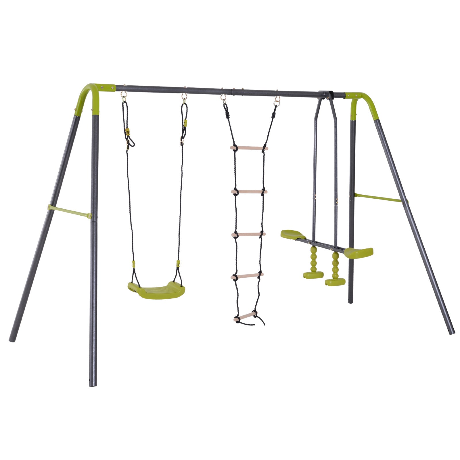 3 in 1 Kids Metal Swing Set for Backyard with Swing Seat, Glider and Climbing Ladder, Heavy Duty Metal Frame for 4 Children - Tuesday Morning - Toys & Games