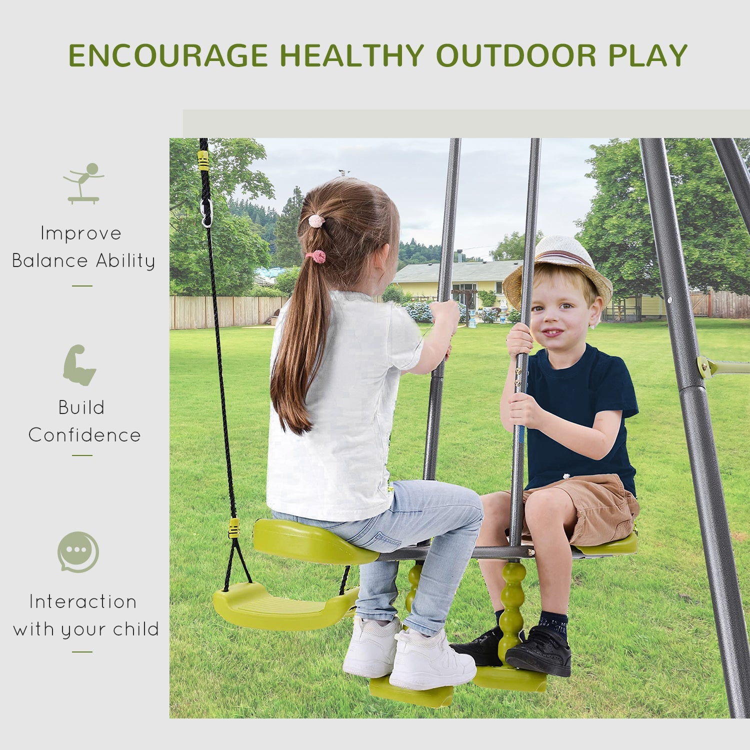 3 in 1 Kids Metal Swing Set for Backyard with Swing Seat, Glider and Climbing Ladder, Heavy Duty Metal Frame for 4 Children - Tuesday Morning - Toys & Games