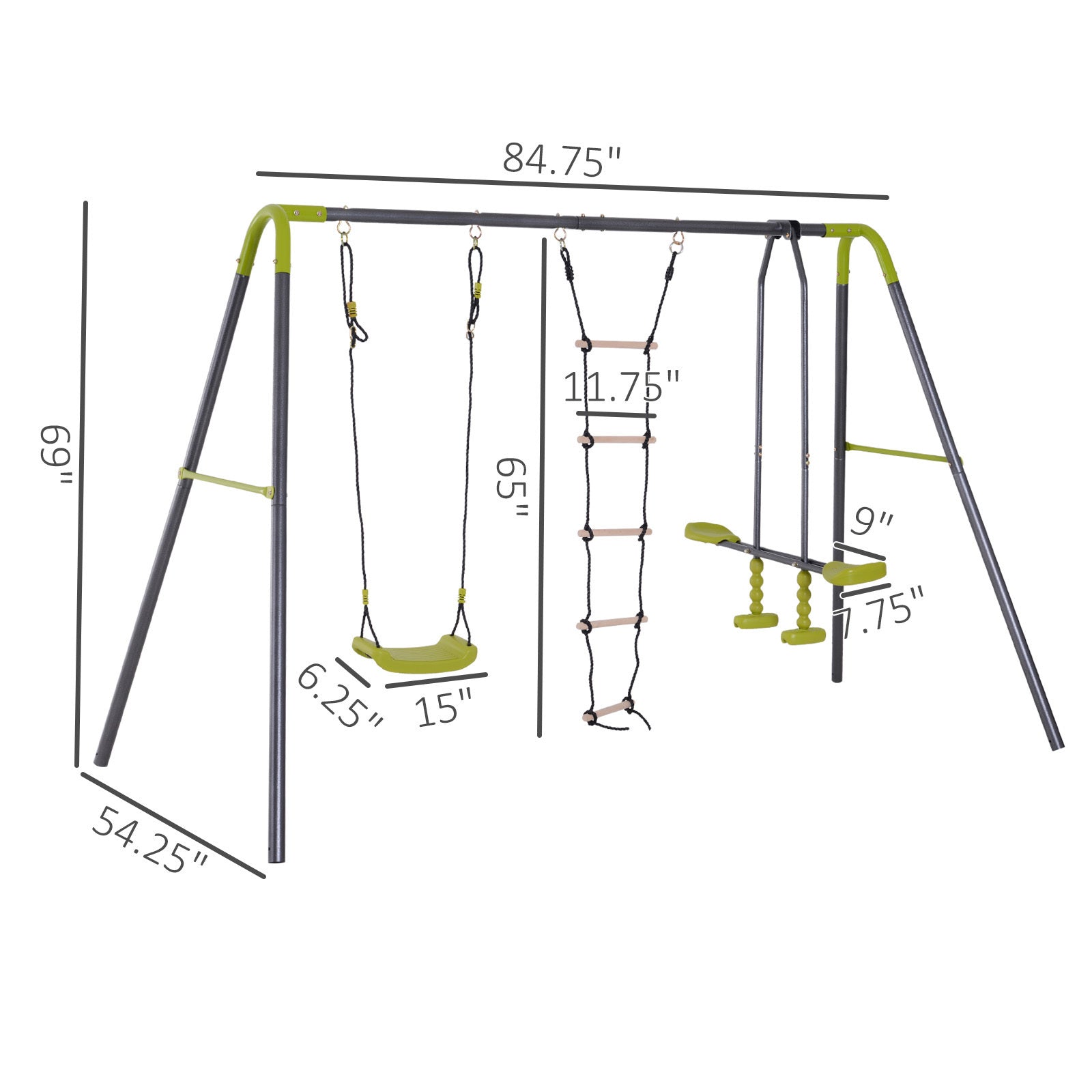 3 in 1 Kids Metal Swing Set for Backyard with Swing Seat, Glider and Climbing Ladder, Heavy Duty Metal Frame for 4 Children - Tuesday Morning - Toys & Games