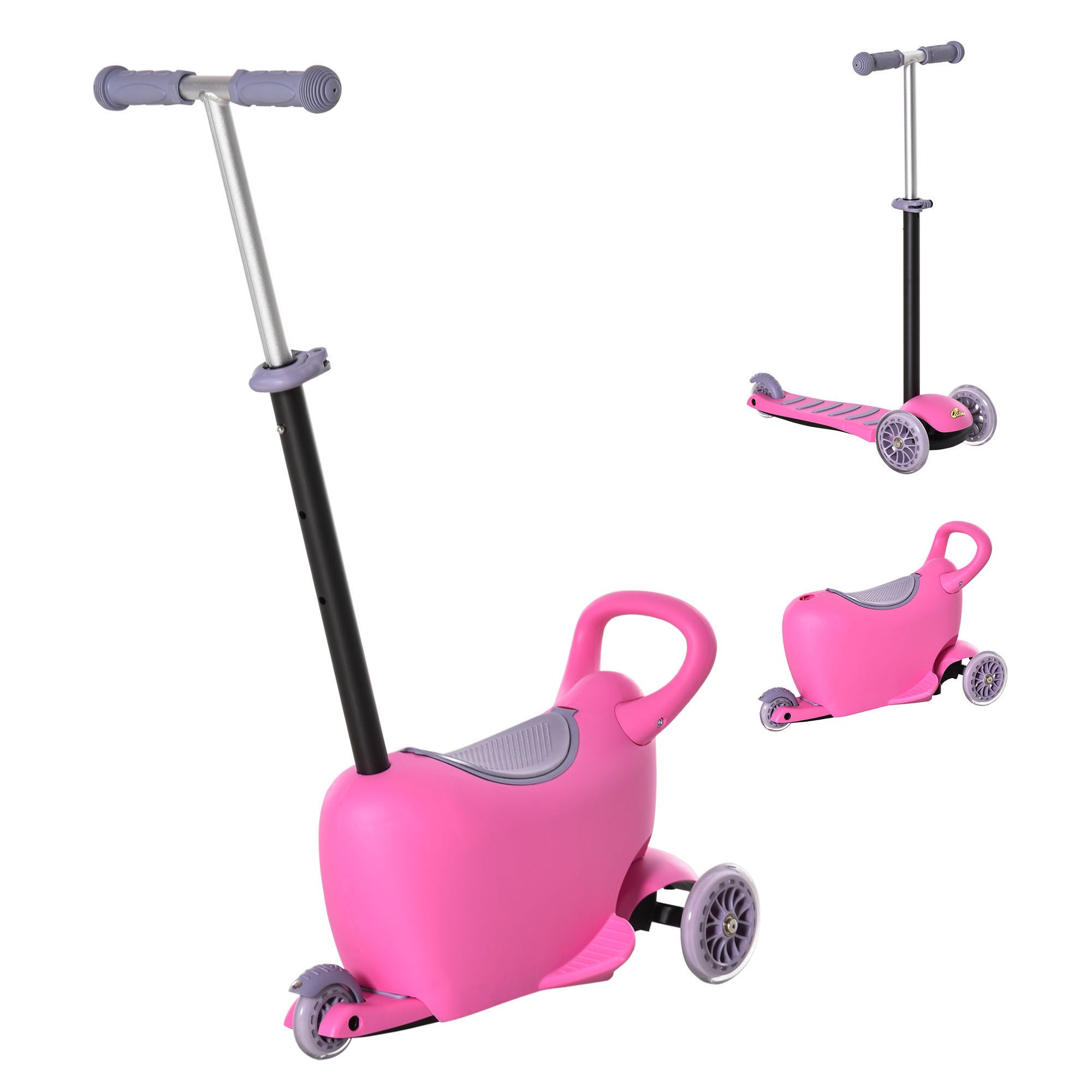 3 - in - 1 Ride On Push Car, Kids Scooter, Sliding Walker, Push Rider, with Adjustable Handlebar, 3 Balanced Wheels, Removable Storage Seat, for Boys and Girls Aged 2 - 6 Years Olds, Pink - Tuesday Morning - Toys & Games