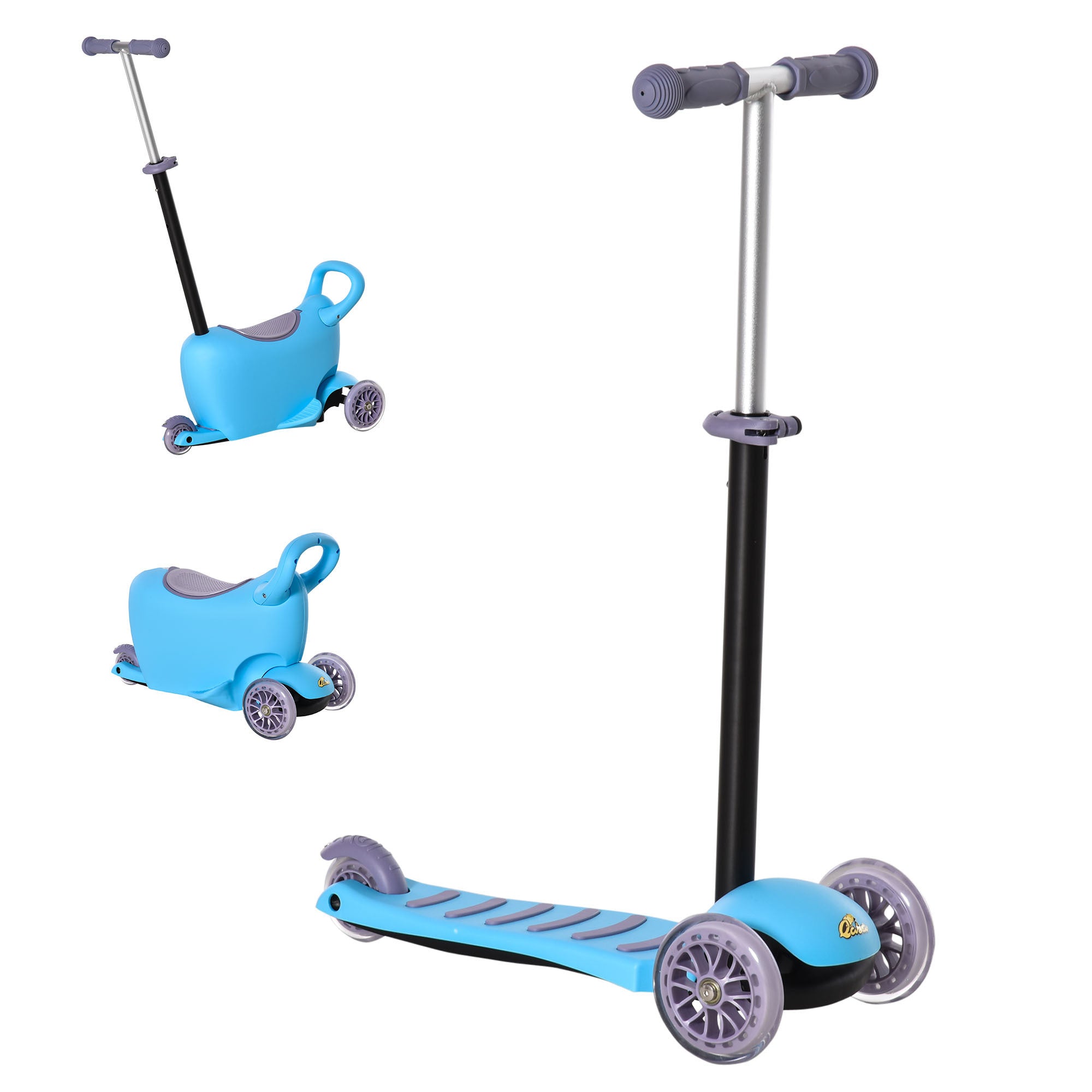 3 - in - 1 Ride On Push Car, Kids Scooter, Sliding Walker, Push Rider, with Adjustable Handlebar, 3 Balanced Wheels, Removable Storage Seat, for Boys and Girls Aged 2 - 6 Years Olds, Blue - Tuesday Morning - Toys & Games