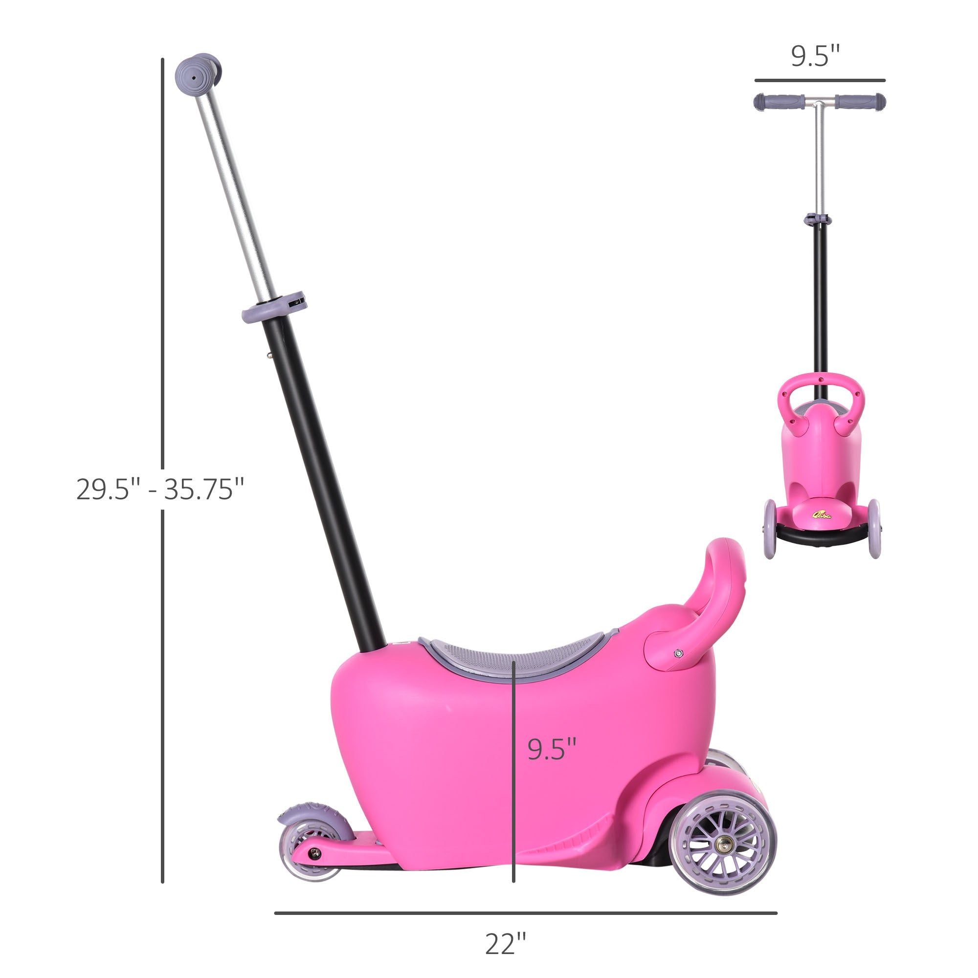 3 - in - 1 Ride On Push Car, Kids Scooter, Sliding Walker, Push Rider, with Adjustable Handlebar, 3 Balanced Wheels, Removable Storage Seat, for Boys and Girls Aged 2 - 6 Years Olds, Pink - Tuesday Morning - Toys & Games