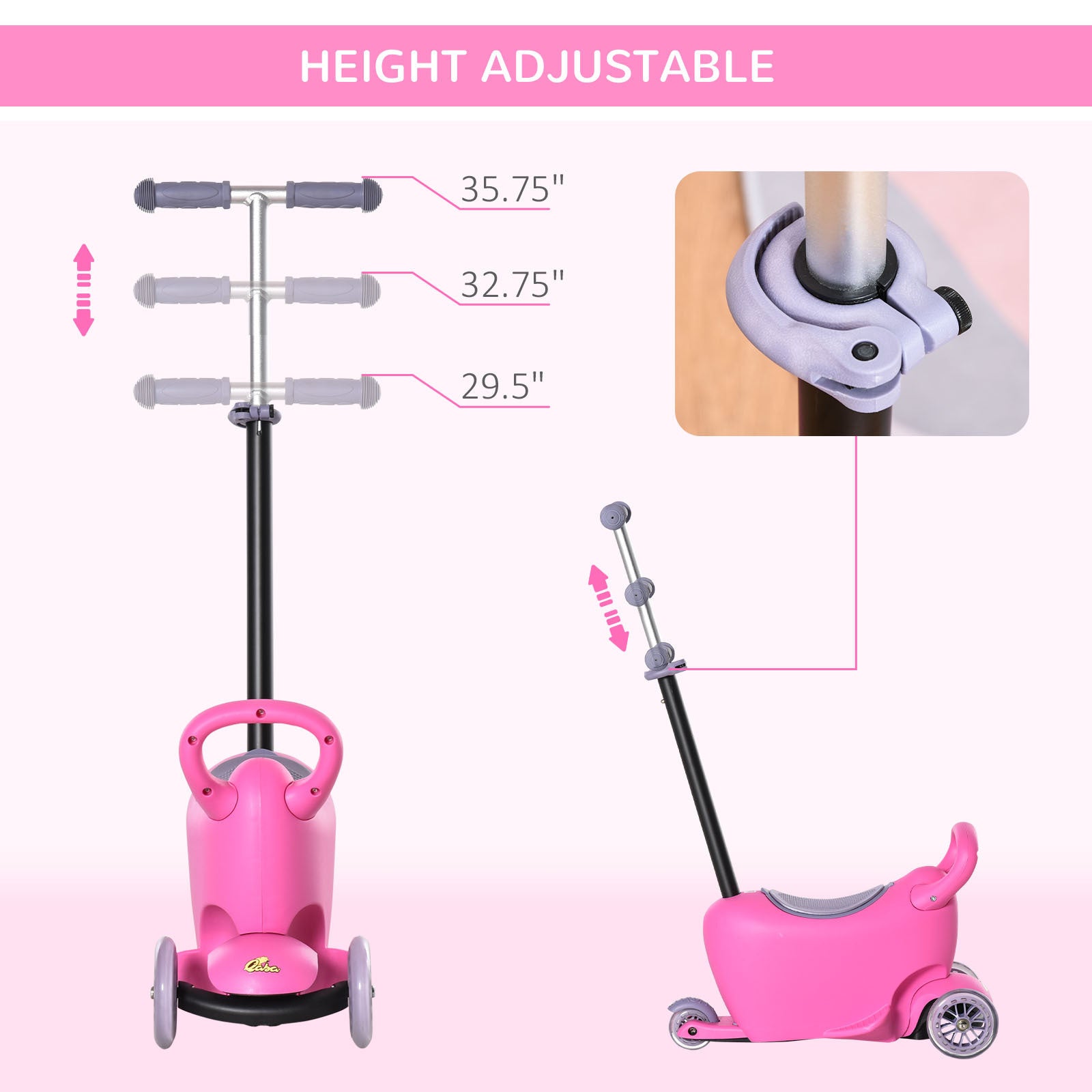 3 - in - 1 Ride On Push Car, Kids Scooter, Sliding Walker, Push Rider, with Adjustable Handlebar, 3 Balanced Wheels, Removable Storage Seat, for Boys and Girls Aged 2 - 6 Years Olds, Pink - Tuesday Morning - Toys & Games