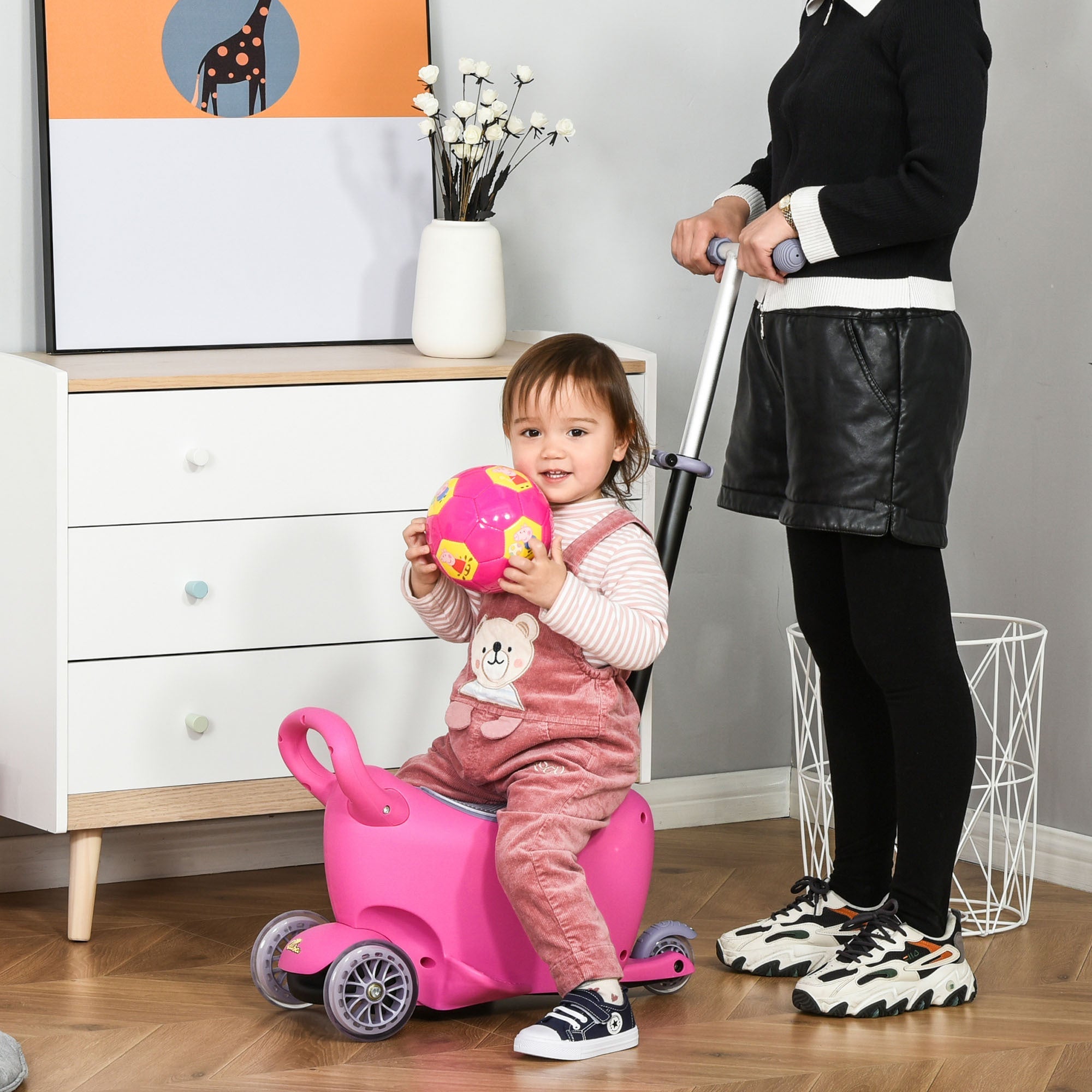 3 - in - 1 Ride On Push Car, Kids Scooter, Sliding Walker, Push Rider, with Adjustable Handlebar, 3 Balanced Wheels, Removable Storage Seat, for Boys and Girls Aged 2 - 6 Years Olds, Pink - Tuesday Morning - Toys & Games