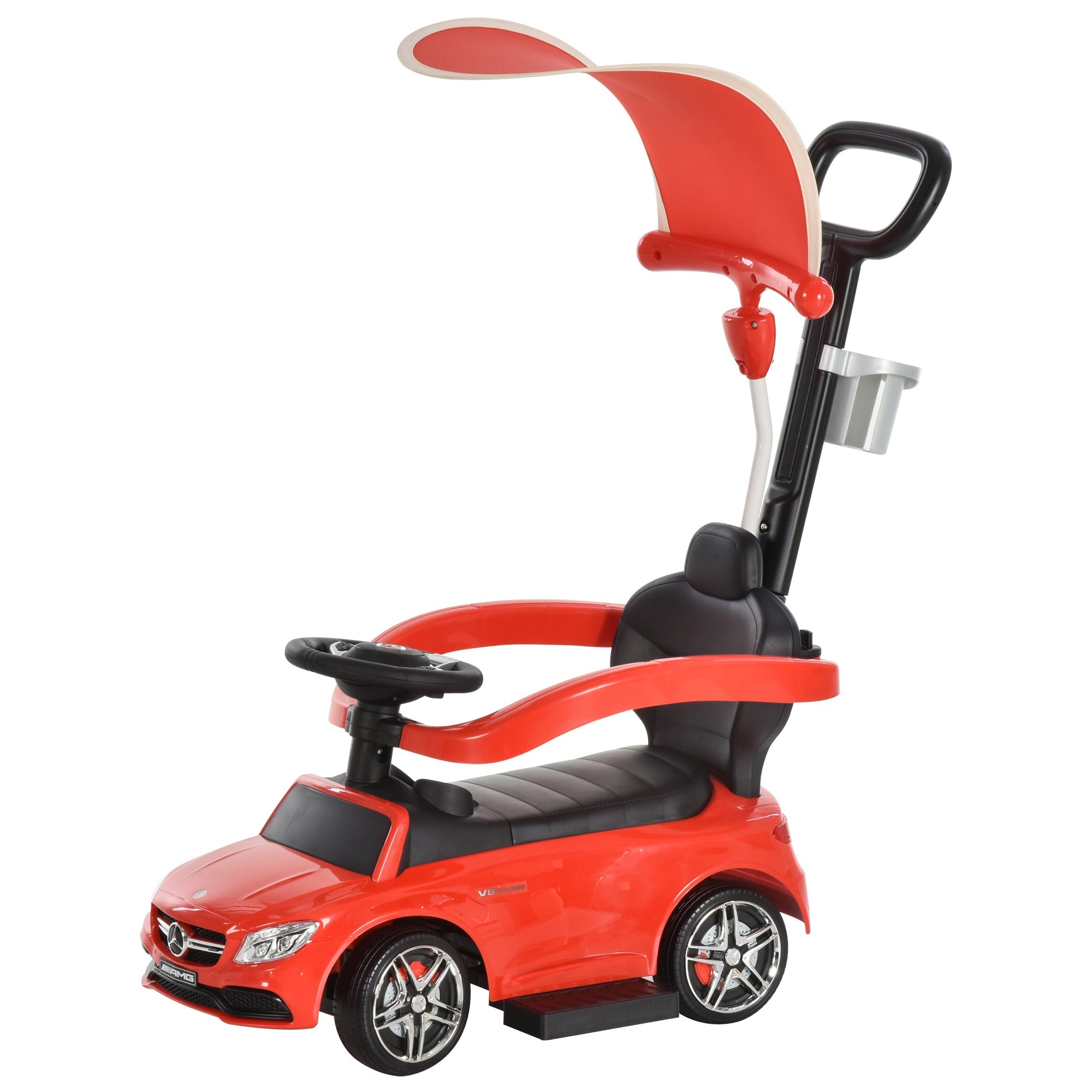 3 in 1 Ride on Push Cars for Toddlers, Stroller Sliding Walking Car with Sun Canopy, Horn, Music, Safety Bar, Cup Holder and Storage, Red - Tuesday Morning - Toys & Games