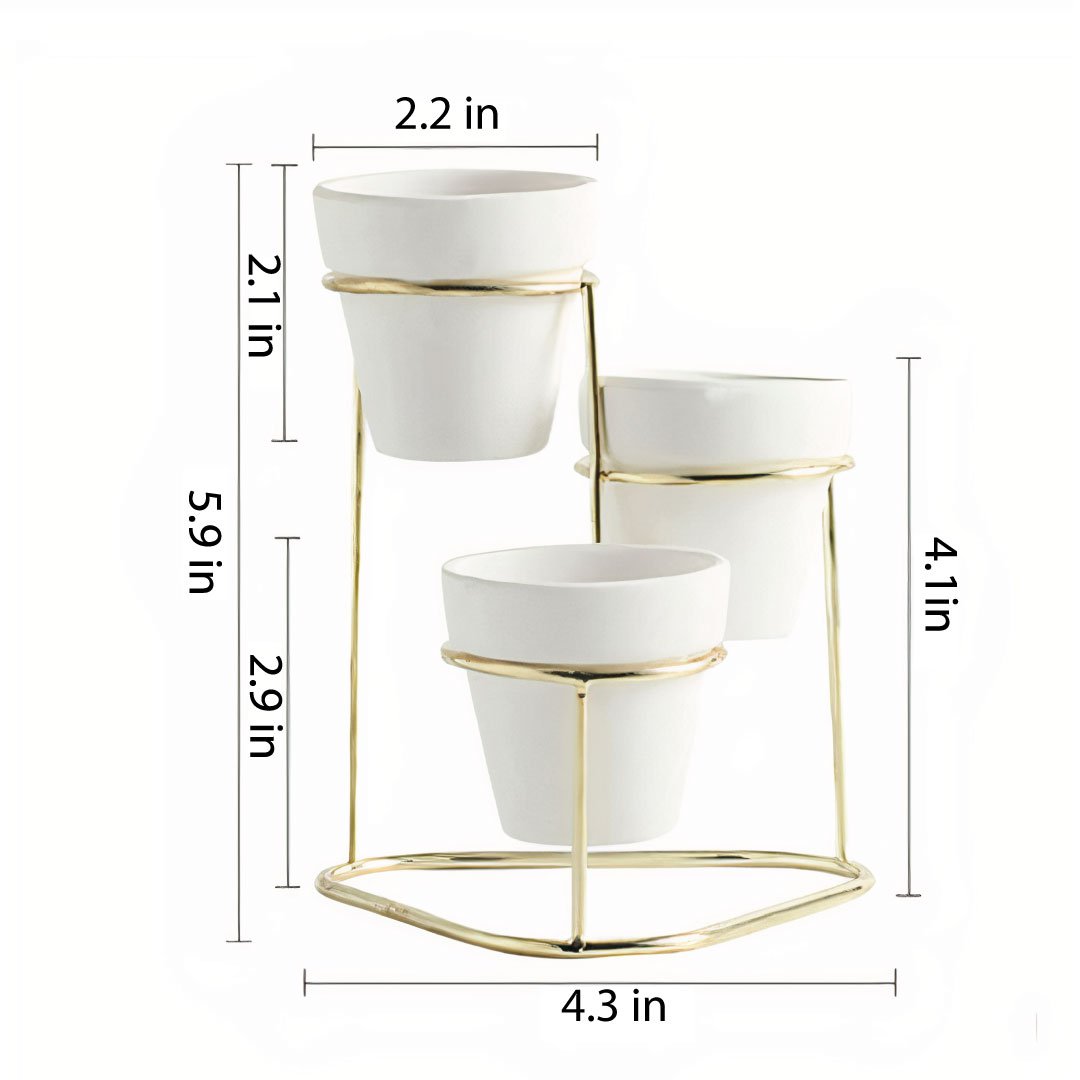 3 in 1 White Small Ceramic Planters on Metal Stand - Tuesday Morning - Pots & Planters