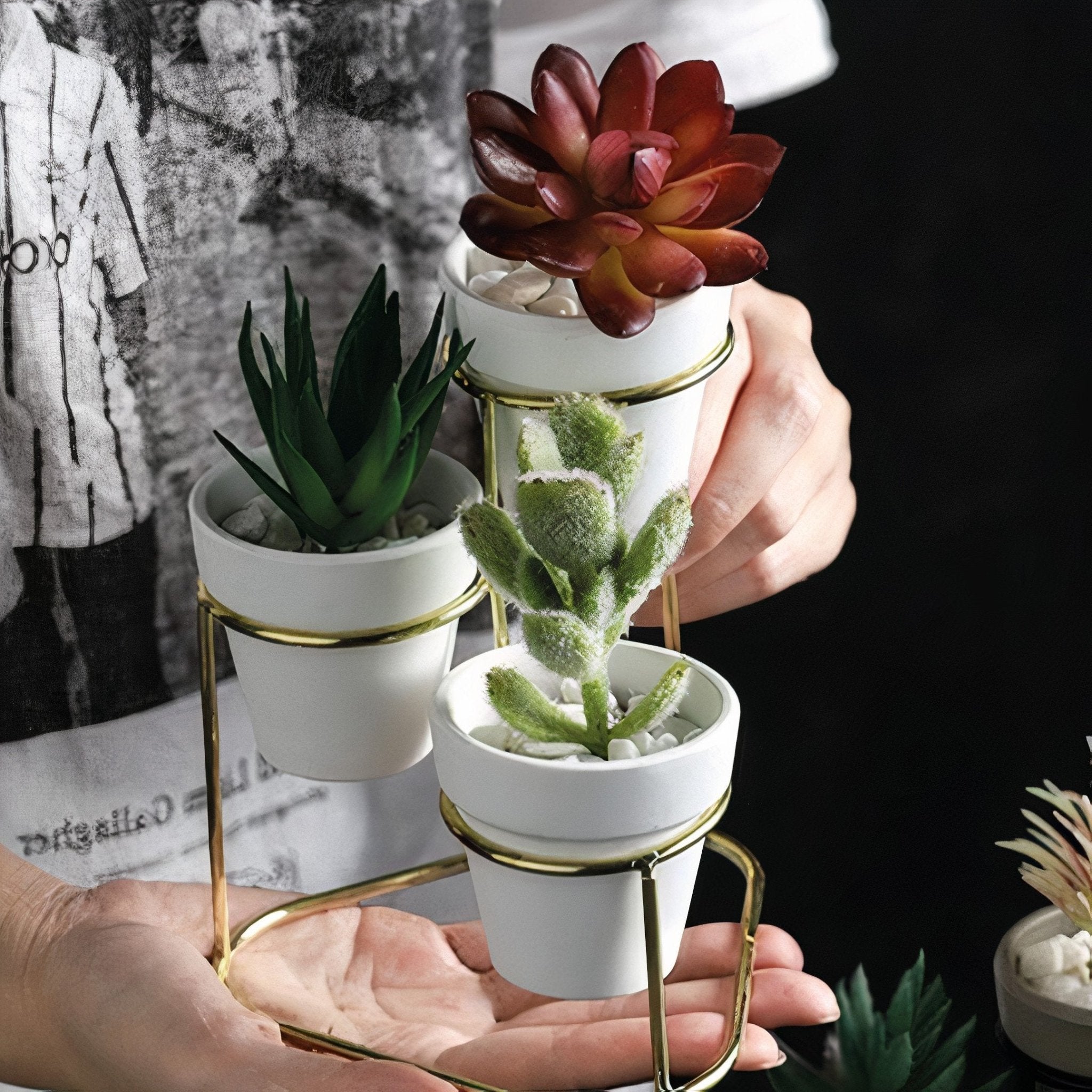 3 in 1 White Small Ceramic Planters on Metal Stand - Tuesday Morning - Pots & Planters