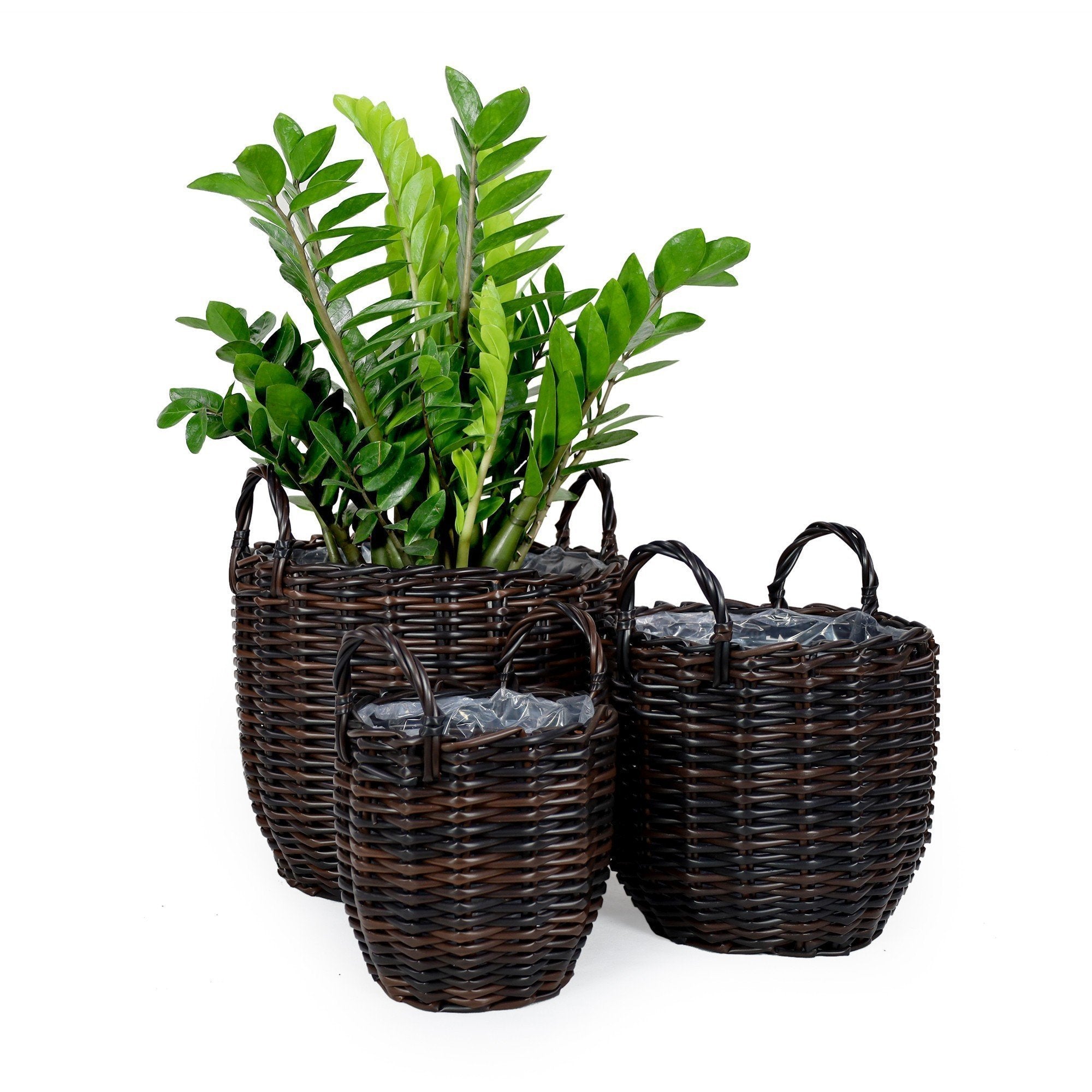 3 - Pack Wicker Multi - purposes Basket with Handle - Planter Basket - Espresso - Tuesday Morning - Pots & Planters