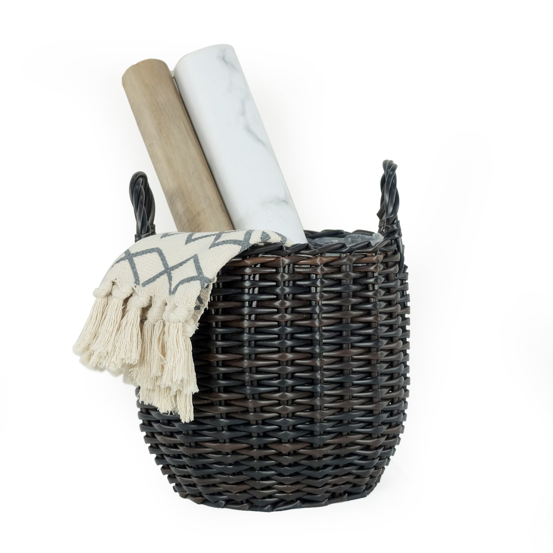 3 - Pack Wicker Multi - purposes Basket with Handle - Planter Basket - Espresso - Tuesday Morning - Pots & Planters