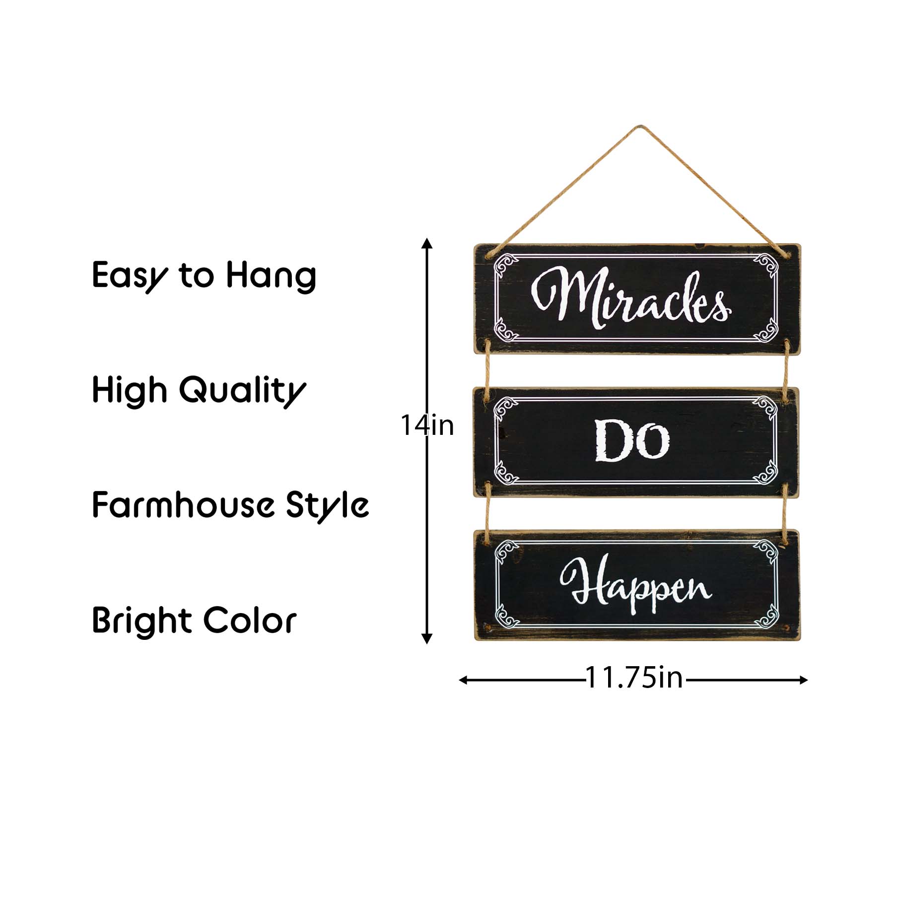 3 Panels Black Reversible Hanging Wood Wall Sign Decor - Tuesday Morning - Wall Signs